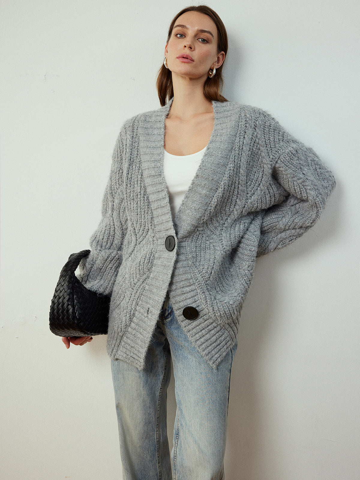 Cable-Knit Shift Button Cardigan