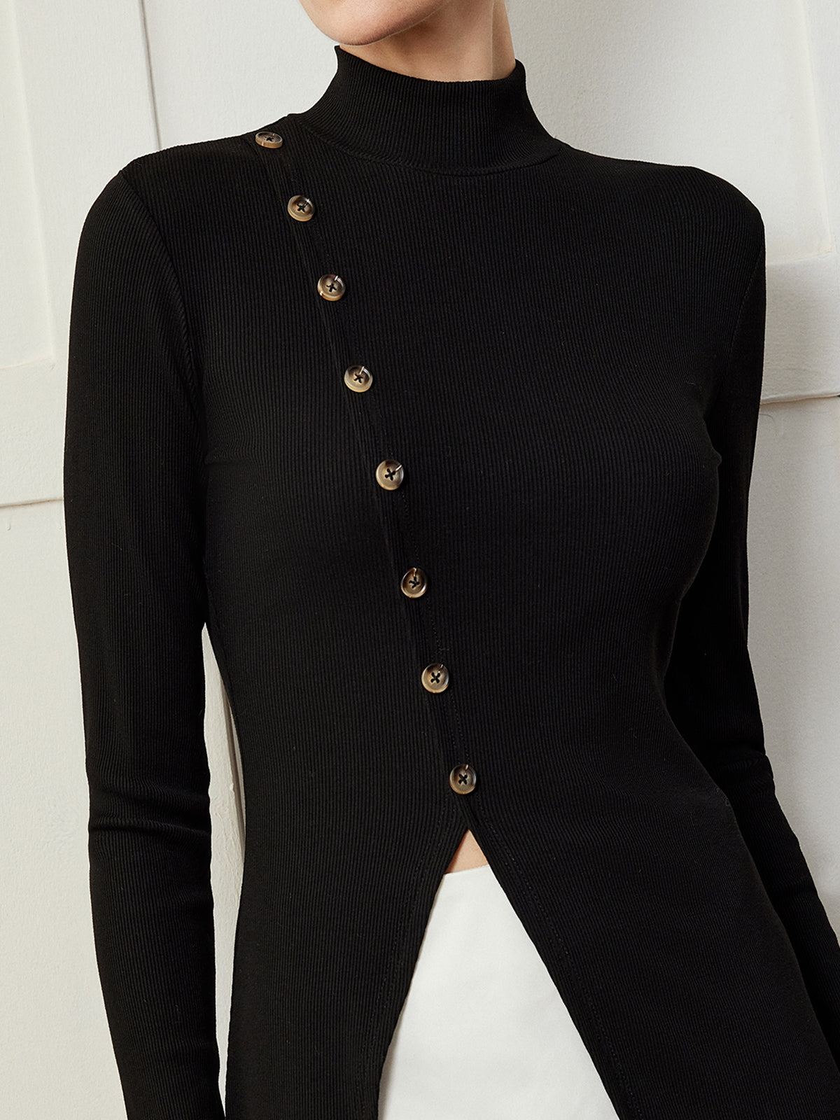 Button Split Skinny Blouse