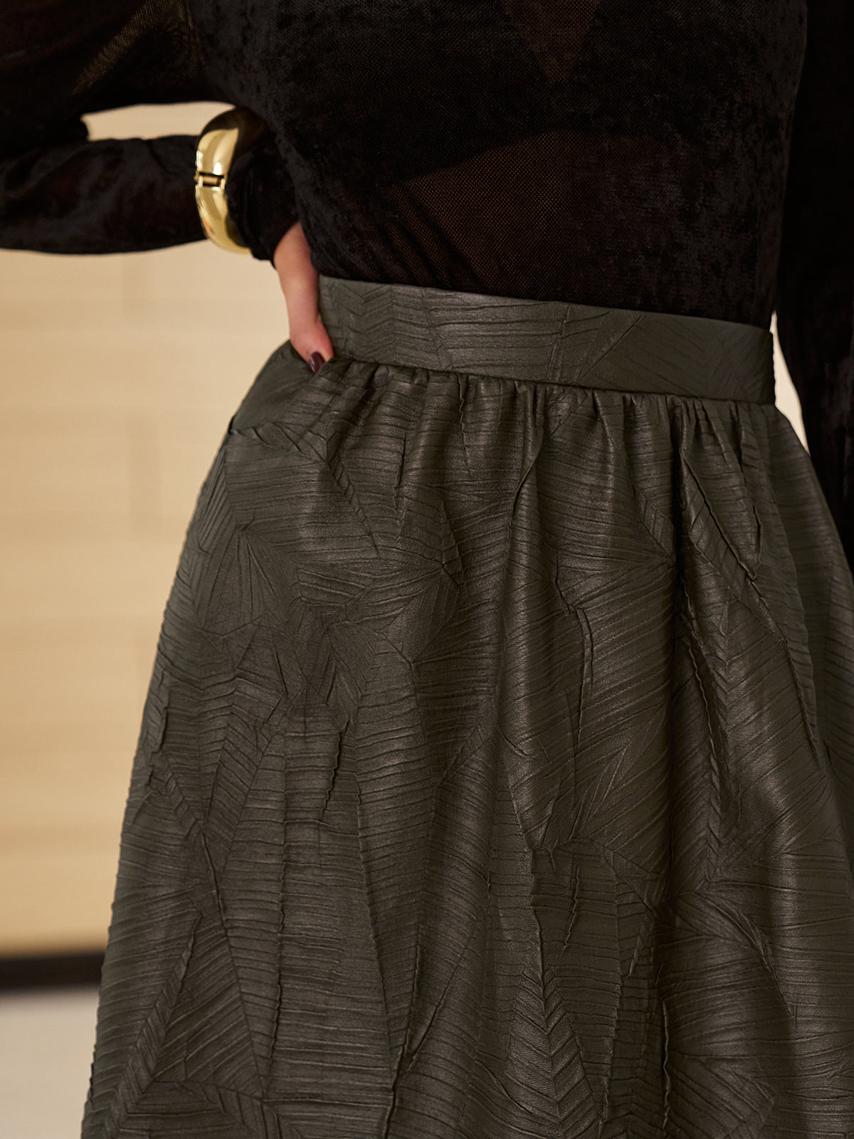 Retro Faux Leather Skirt Without Belt