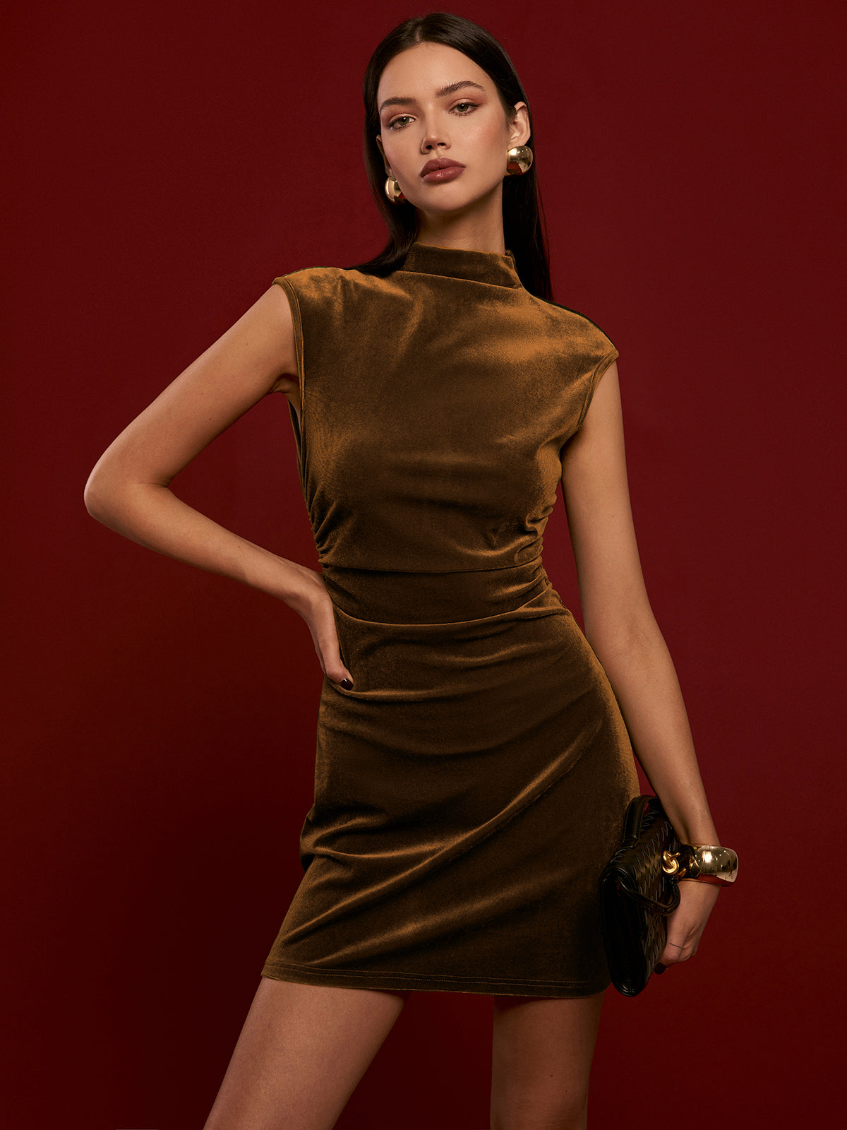 Mock Neck Sleeveless Satin Dress