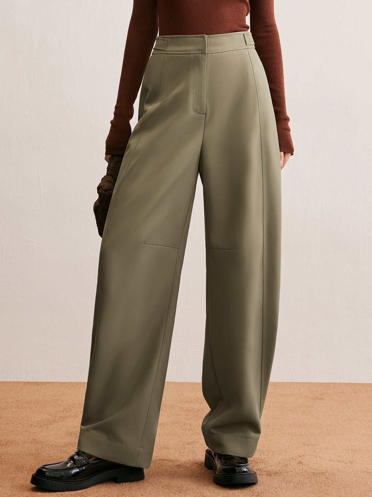 Button Clasp Wide-Leg Pants