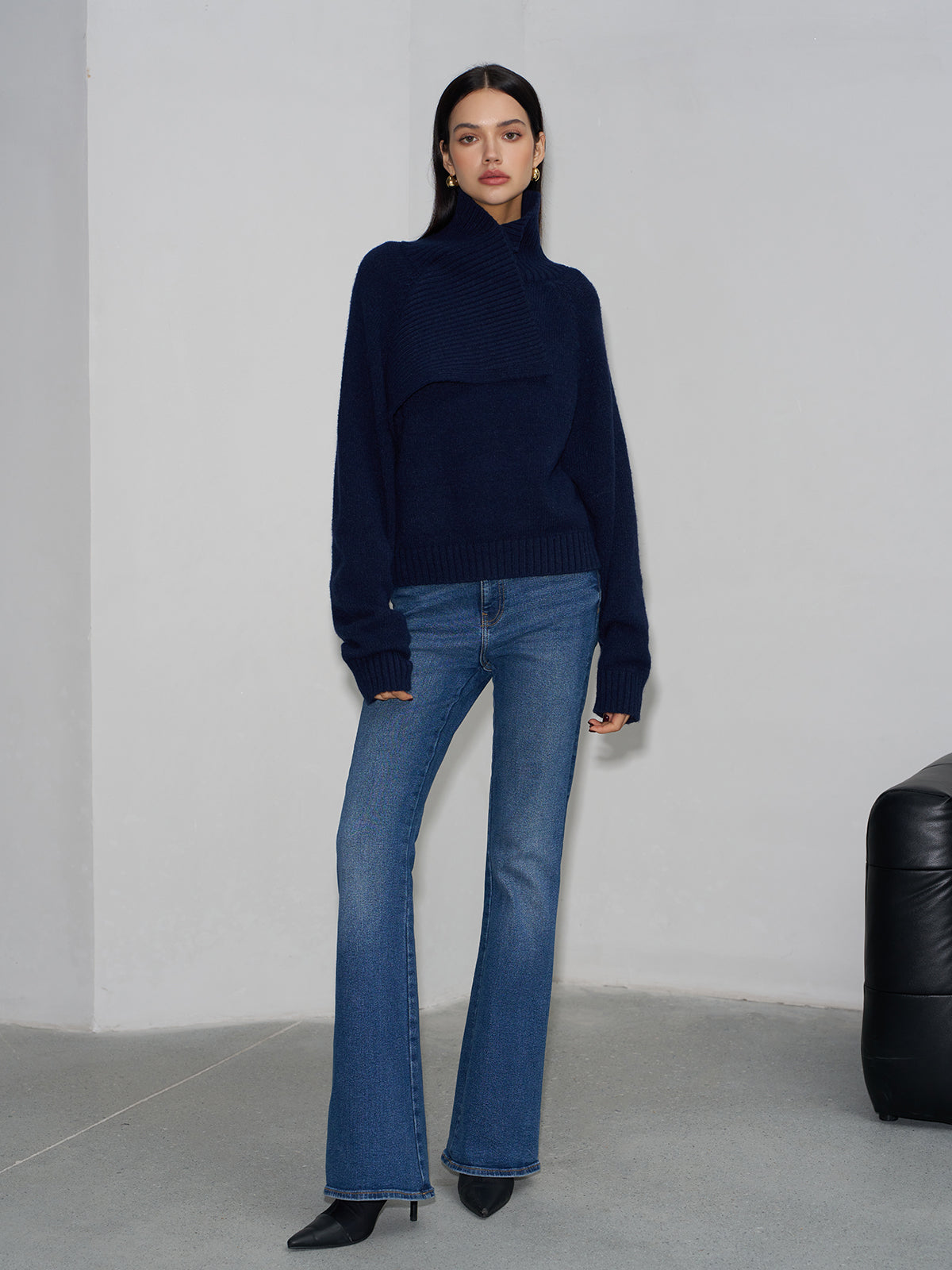 Asymmetrical Turtleneck Plain Sweater