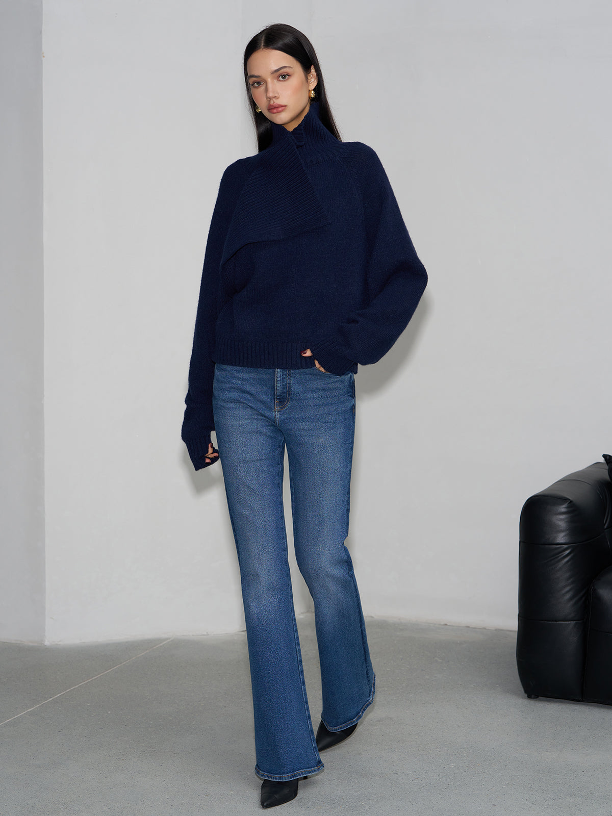 Asymmetrical Turtleneck Plain Sweater