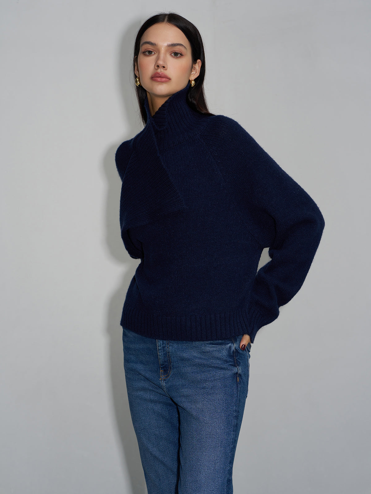 Asymmetrical Turtleneck Plain Sweater