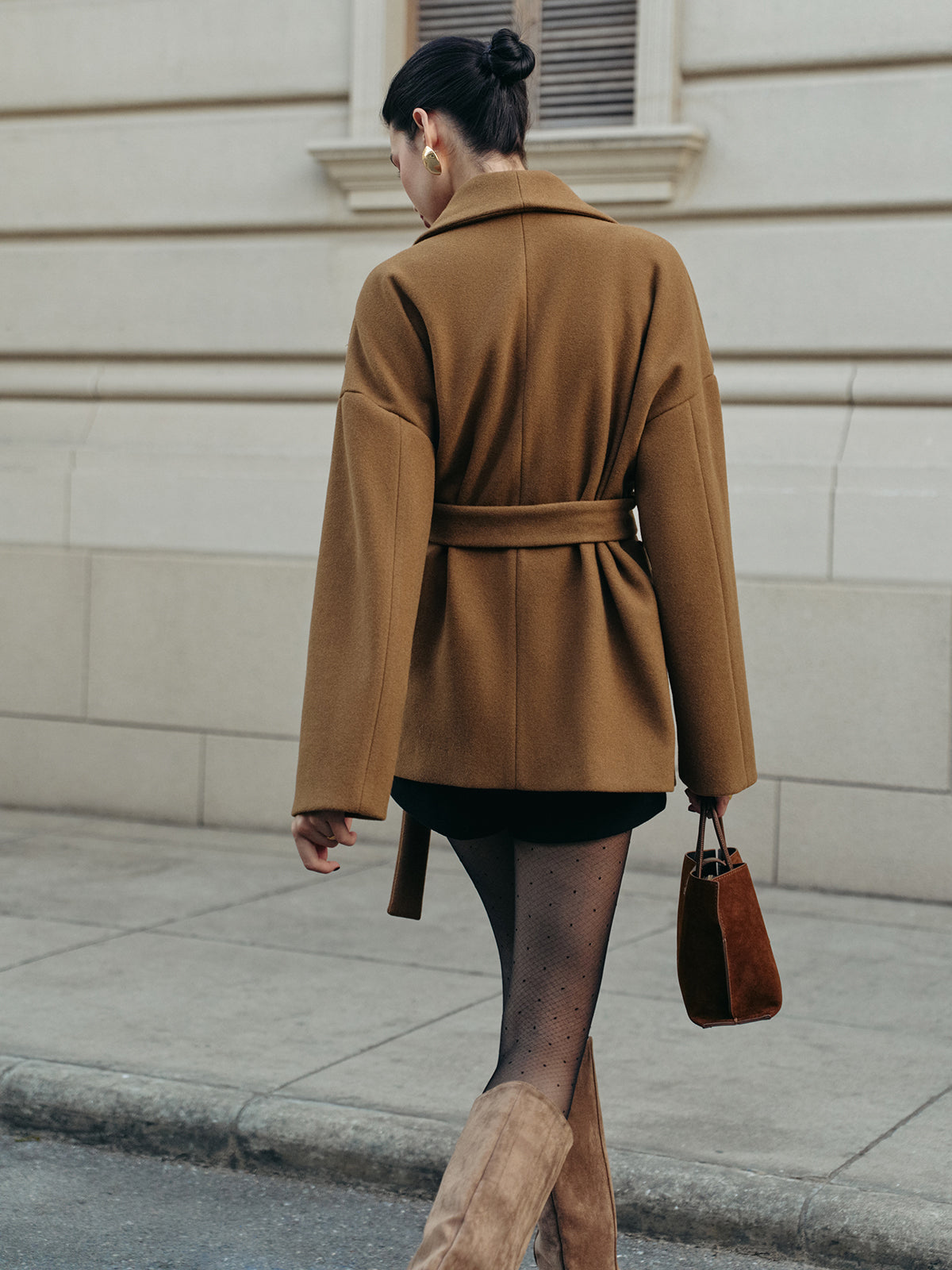 Utility Belted Tweed Coat