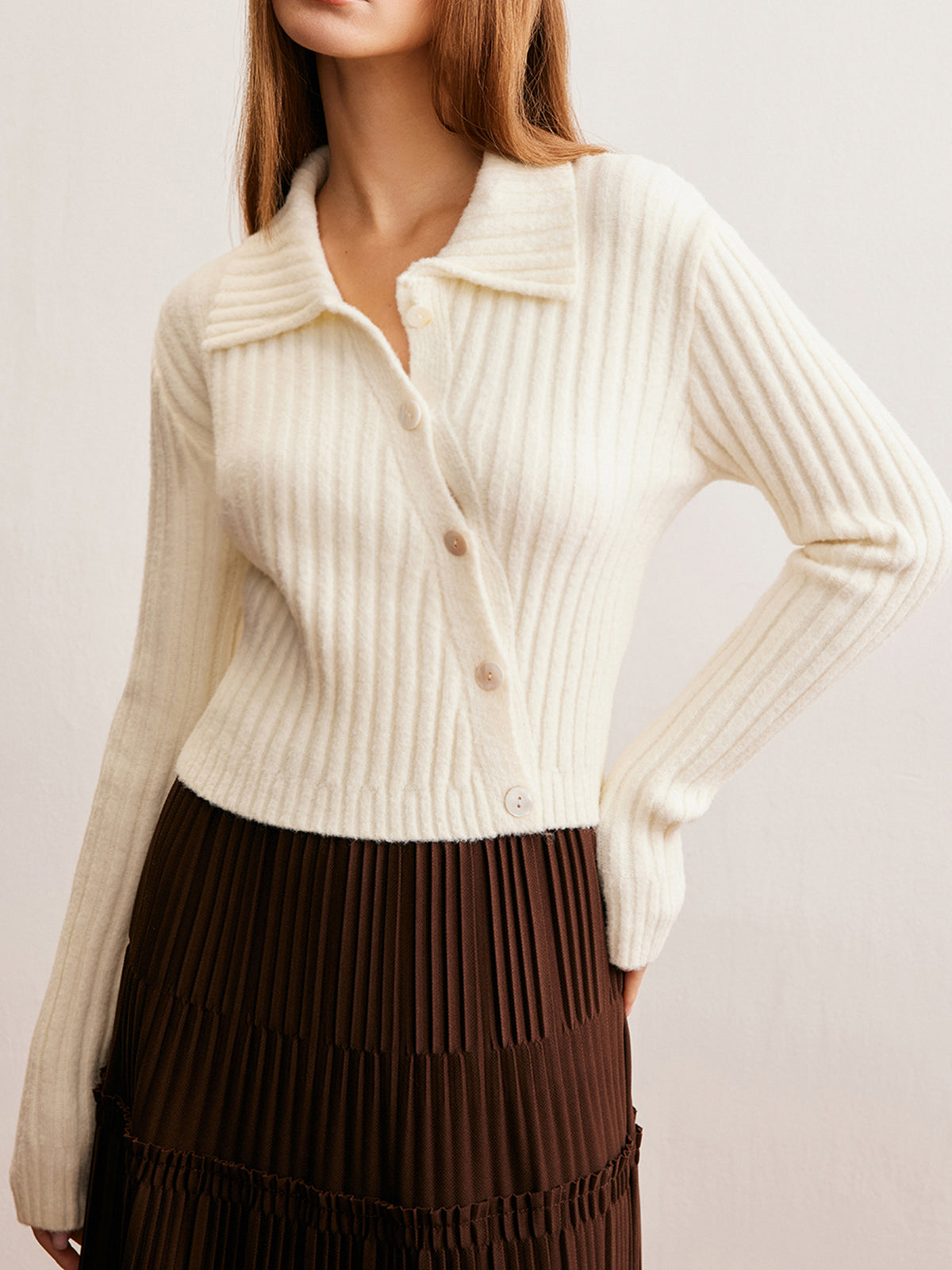 Romance Asymmetrical Button Polo Knit Top