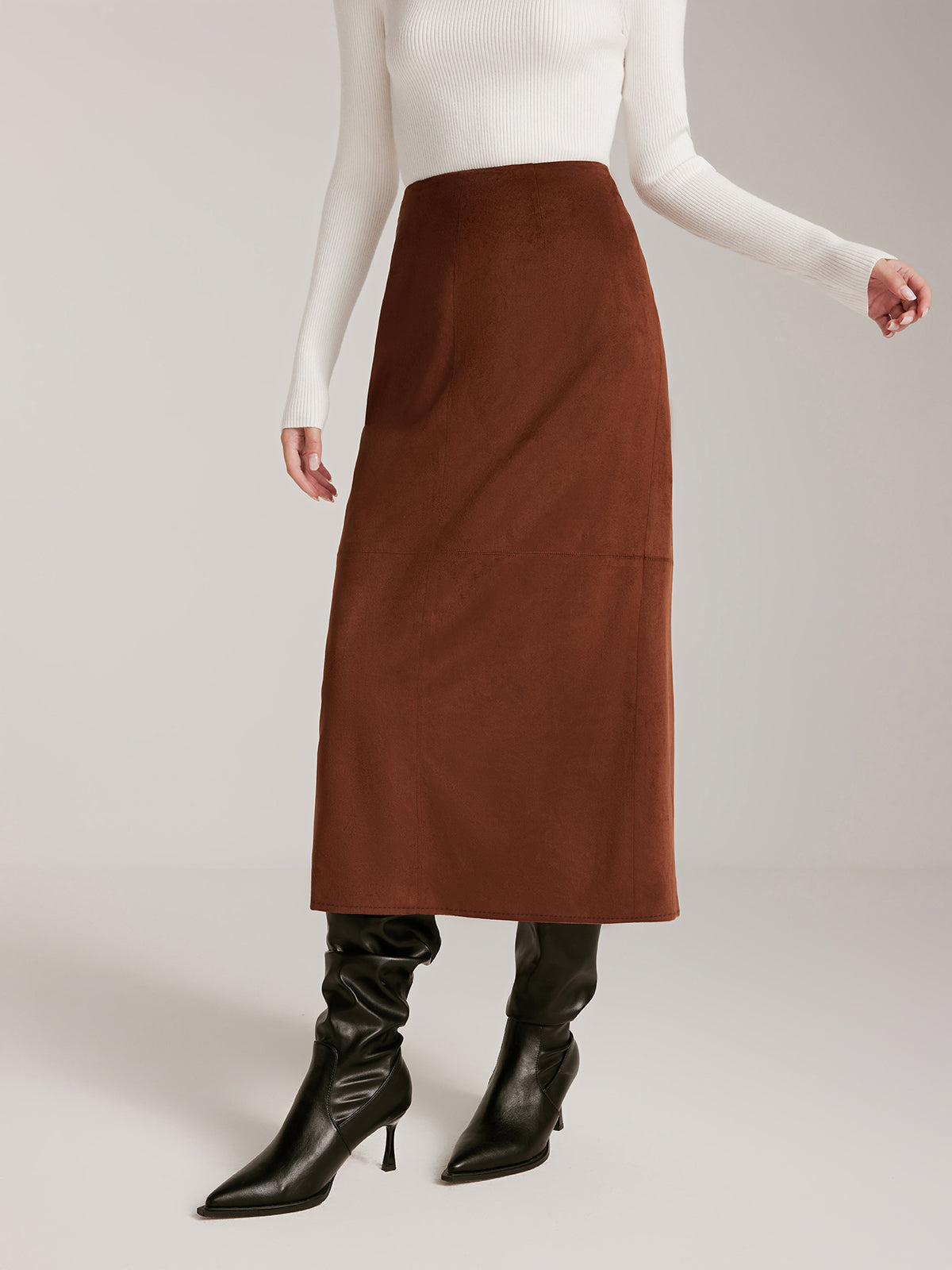 Back-Split Suede Zipper Skirt