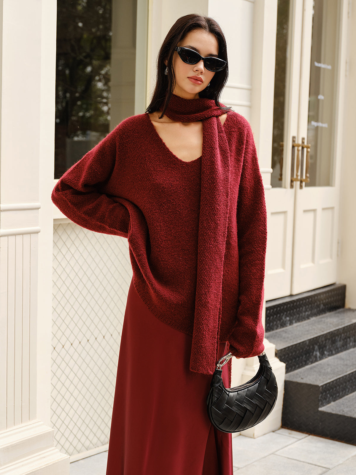 Wool-Blend Loose Scarf Sweater