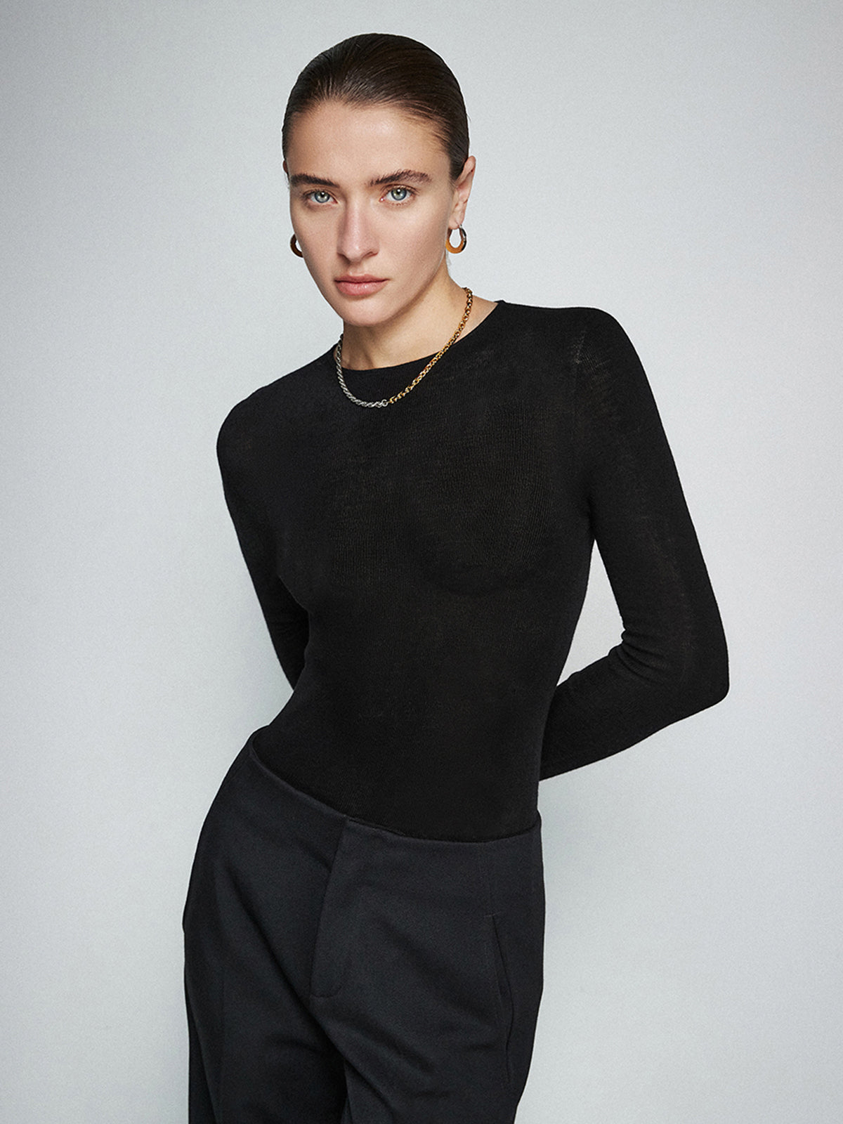 Wool-Blend Minimalist Skinny Knit Top