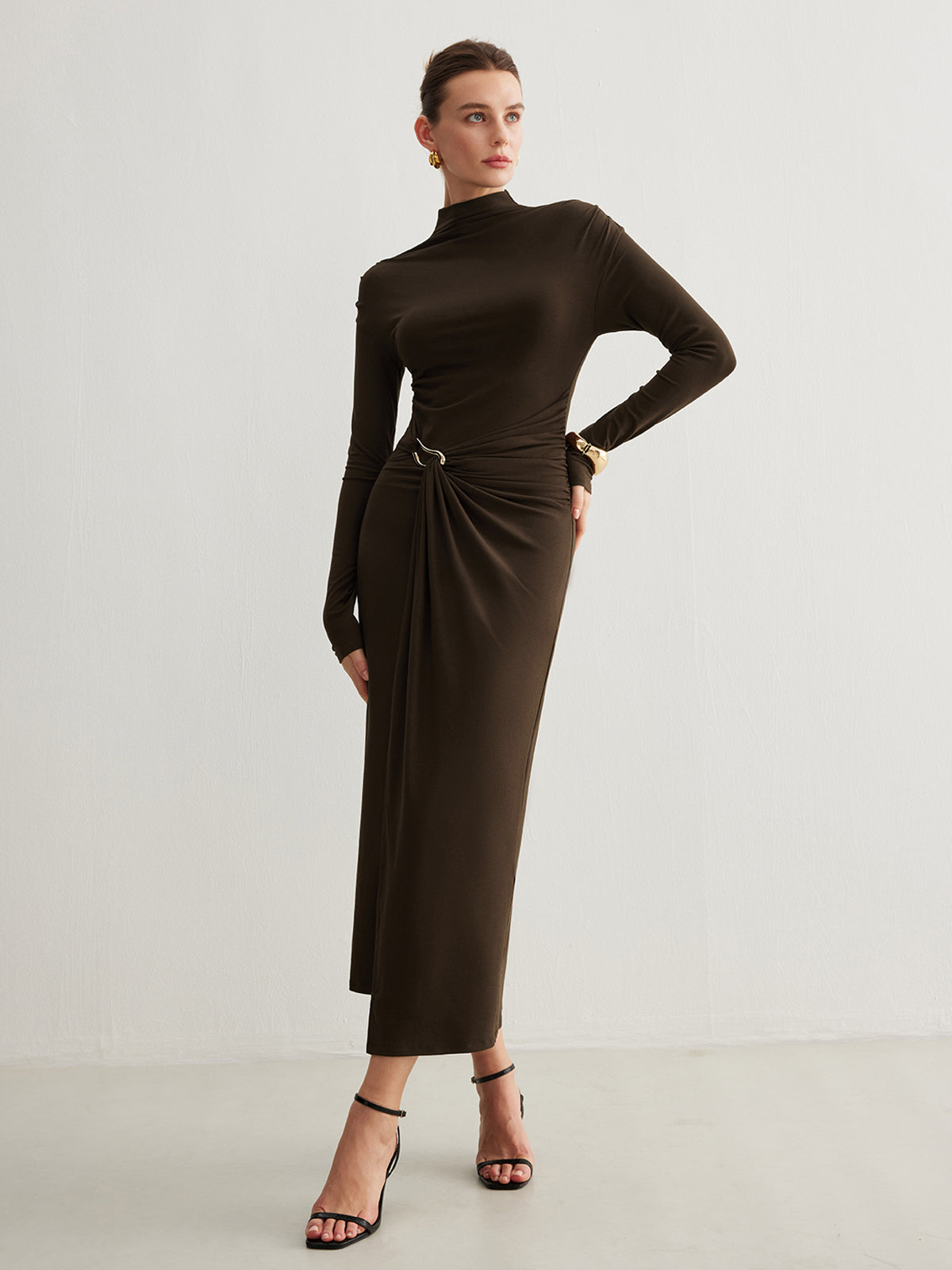 Irregular Metal-Ring Slit Pleated Dress