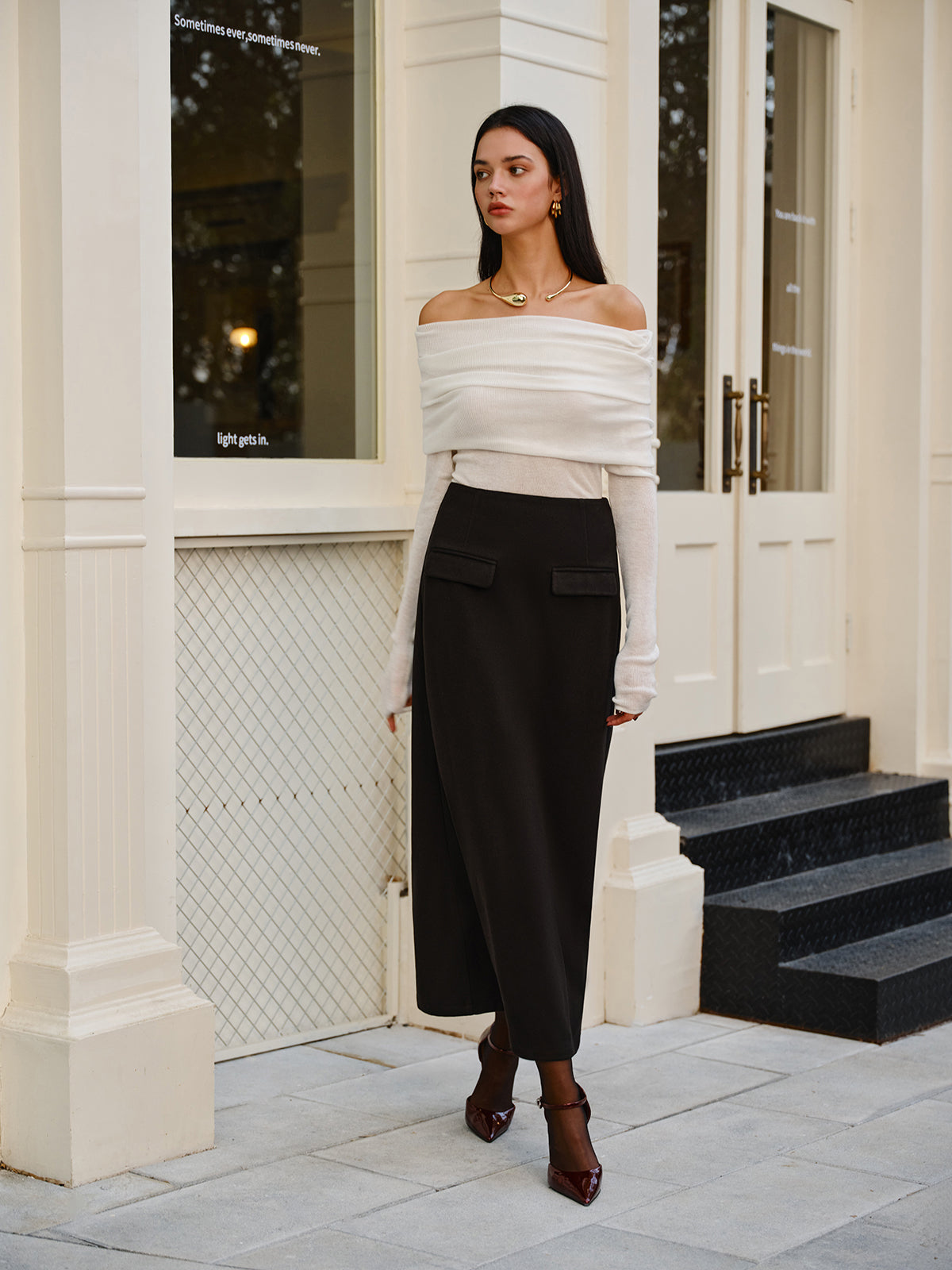 Plain A-Line Maxi Skirt