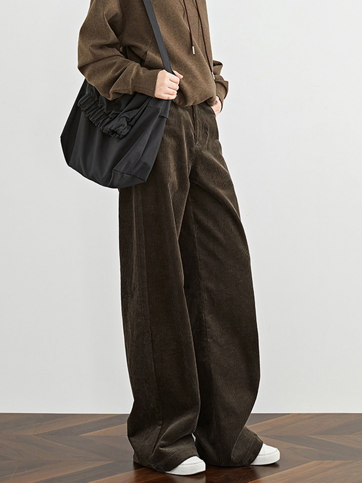 High-Waist Corduroy Draped Pants