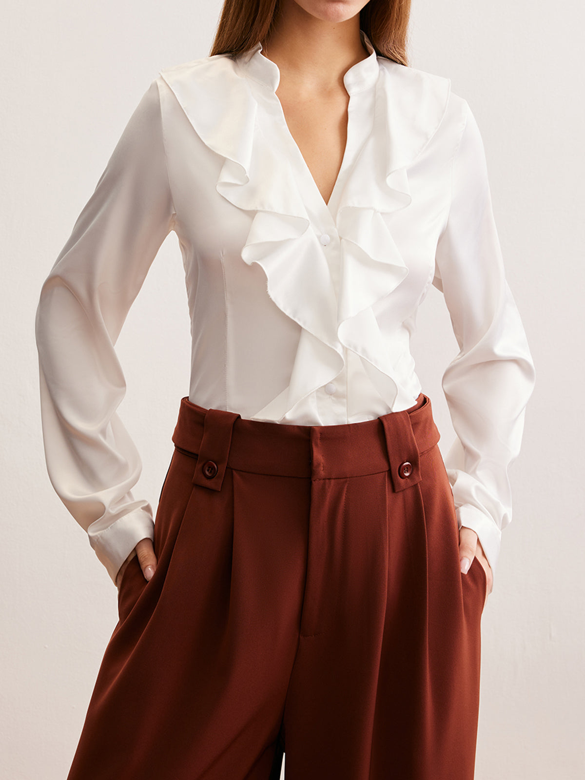 V-Neck Ruffle Thin Shirt