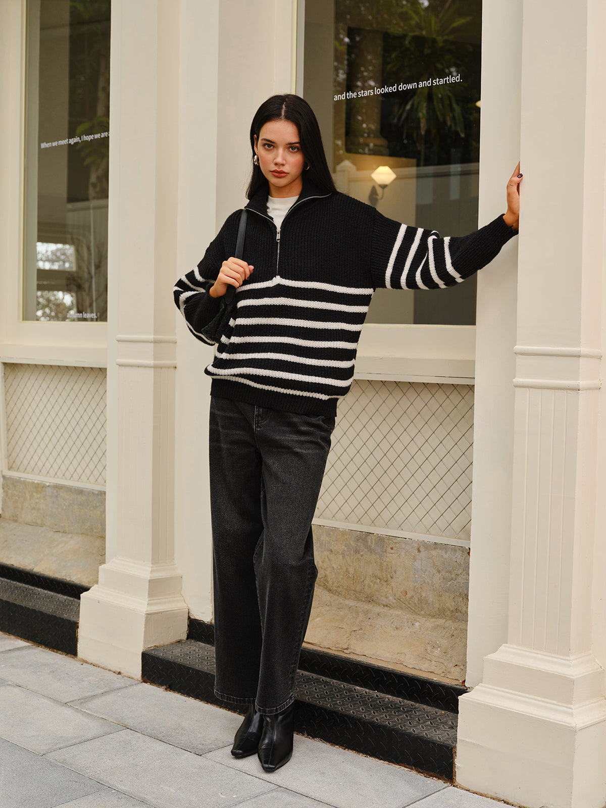 Half-Zip Striped Sweater