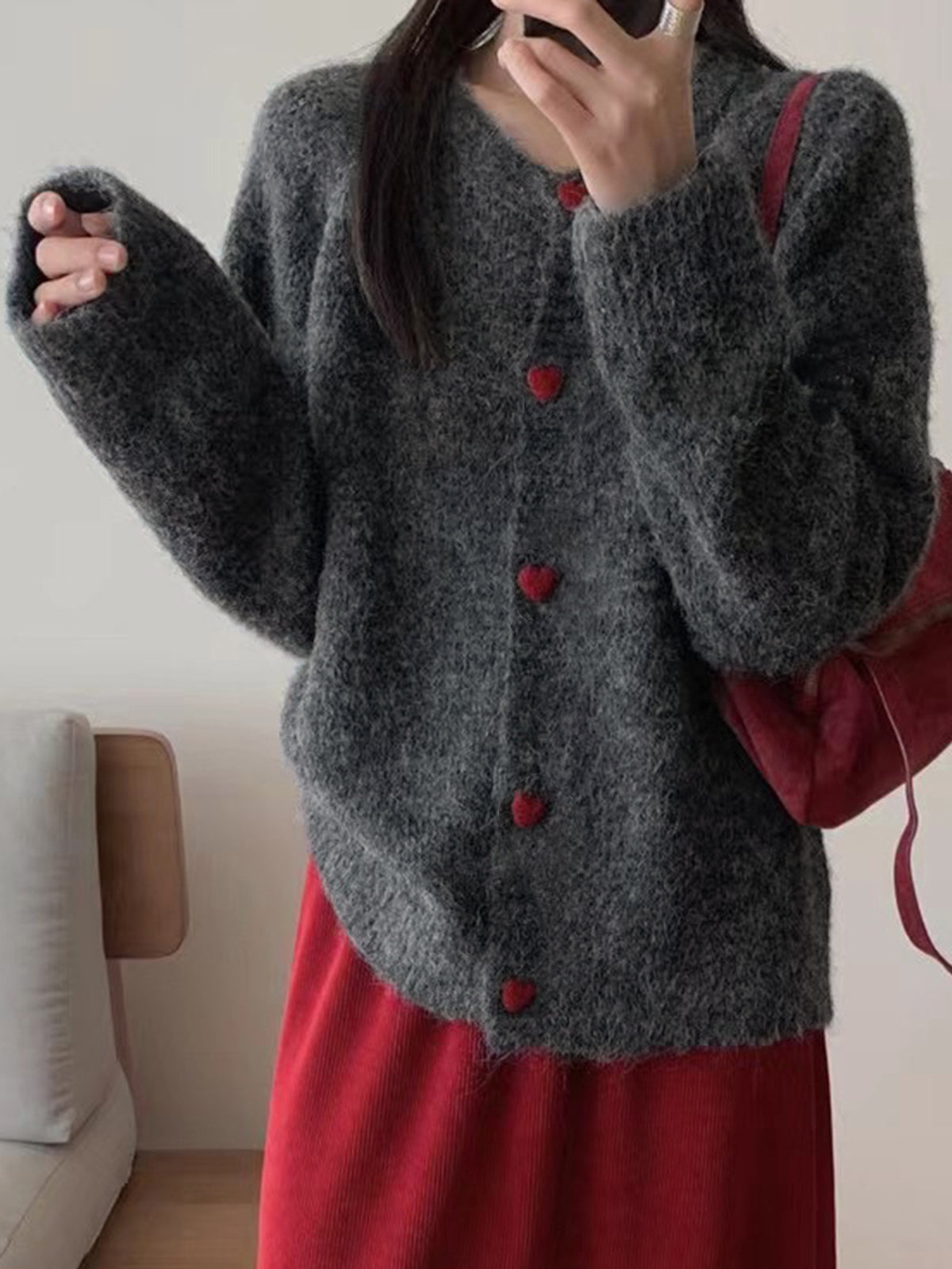 Elegant Heart-Button Cardigan