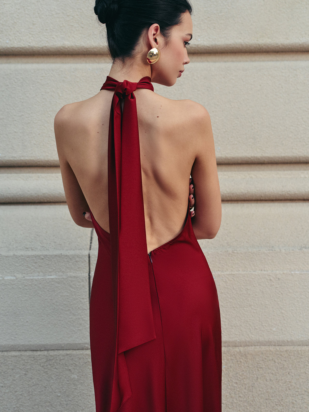 Open Back Satin Halter Dress