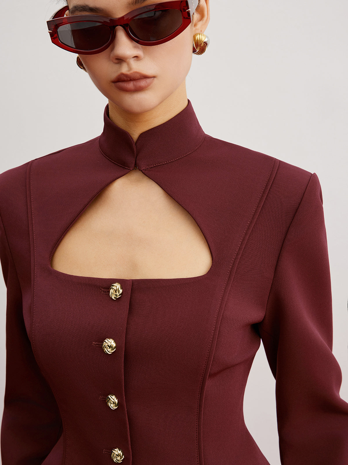 Cutout Slim Blazer With Shoulder Pads