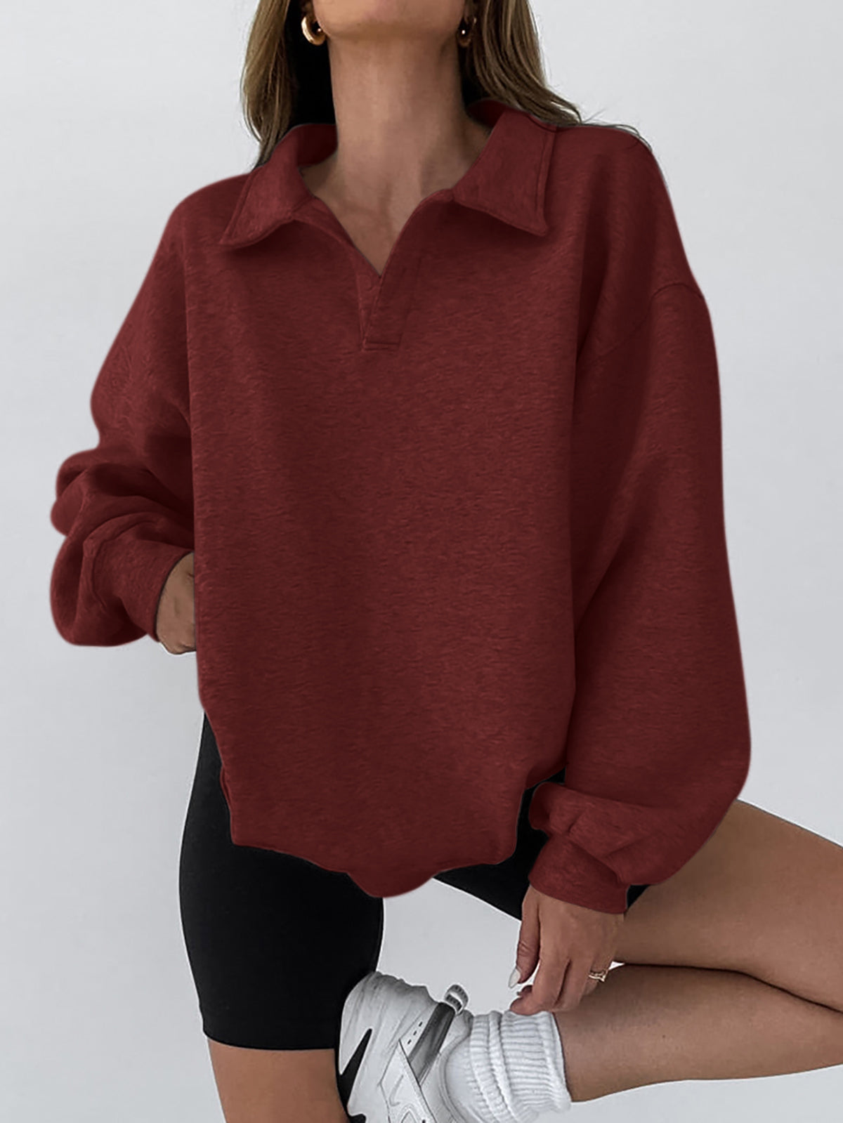 Minimalist Plain Polo Sweatshirt