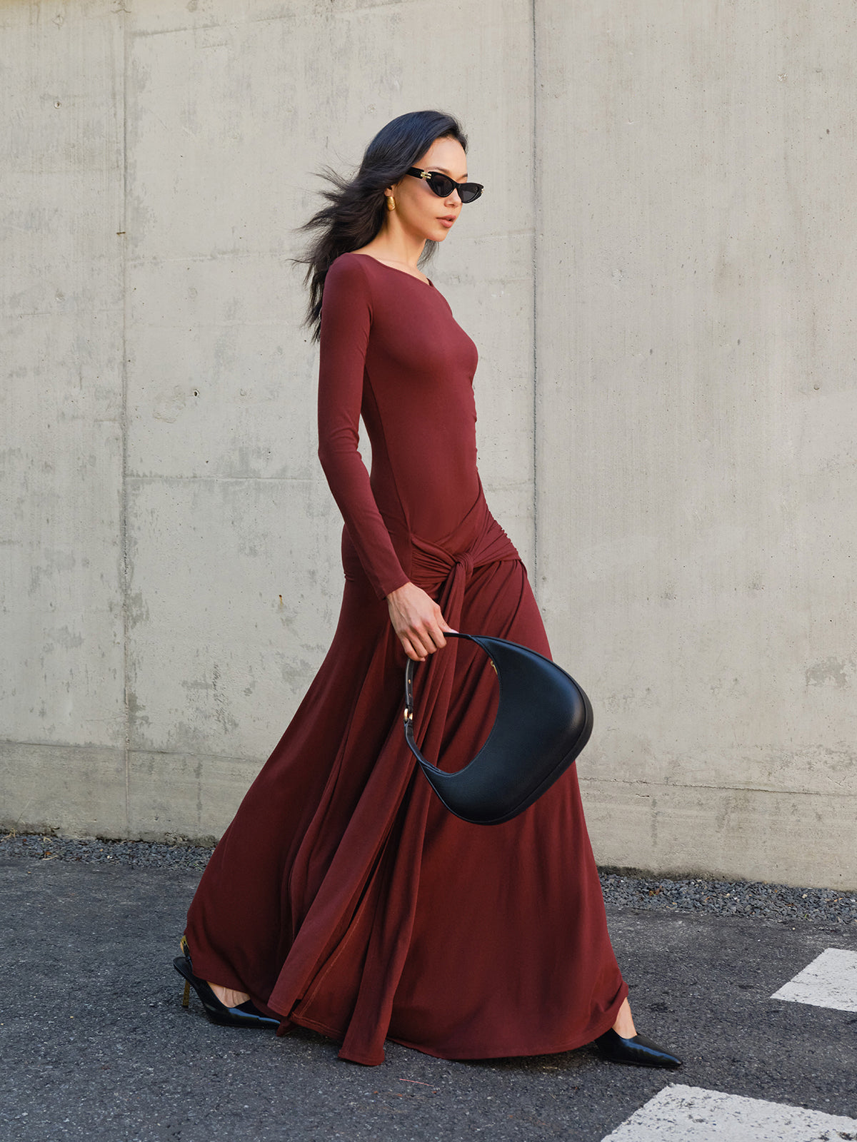 Knotted Ruched Jersey Long Dress