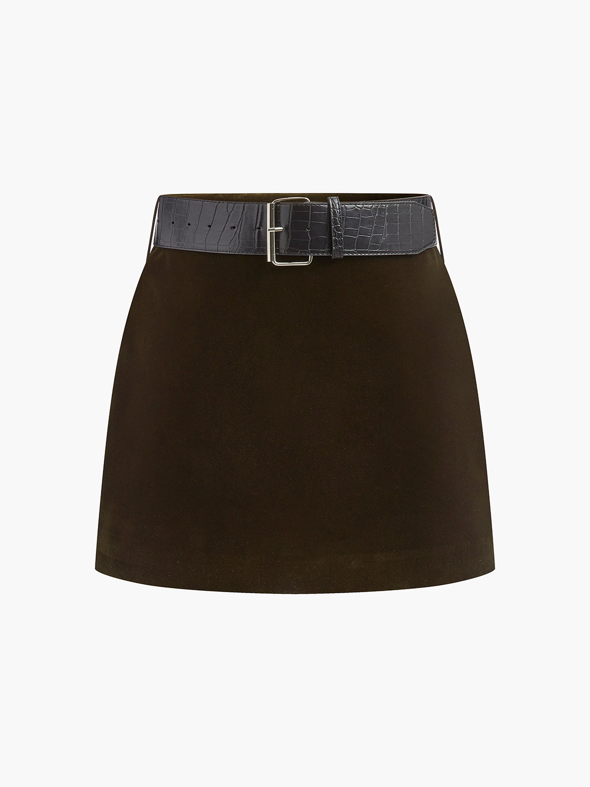 Crocodile Belted Velvet Mini Skirt