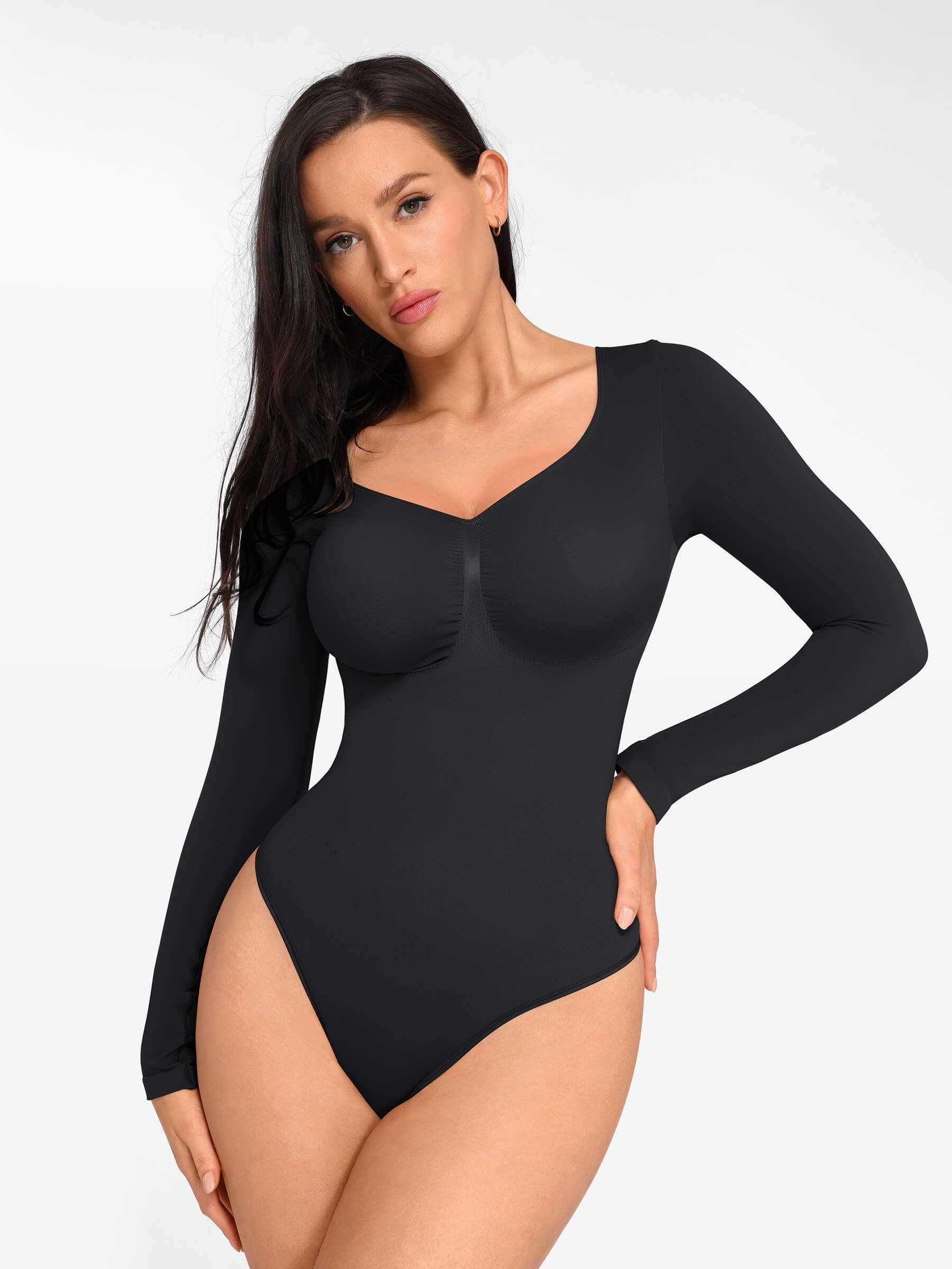 Hej Curve| Sömlös långärmad bröststöd magekontroll tanga bodysuit