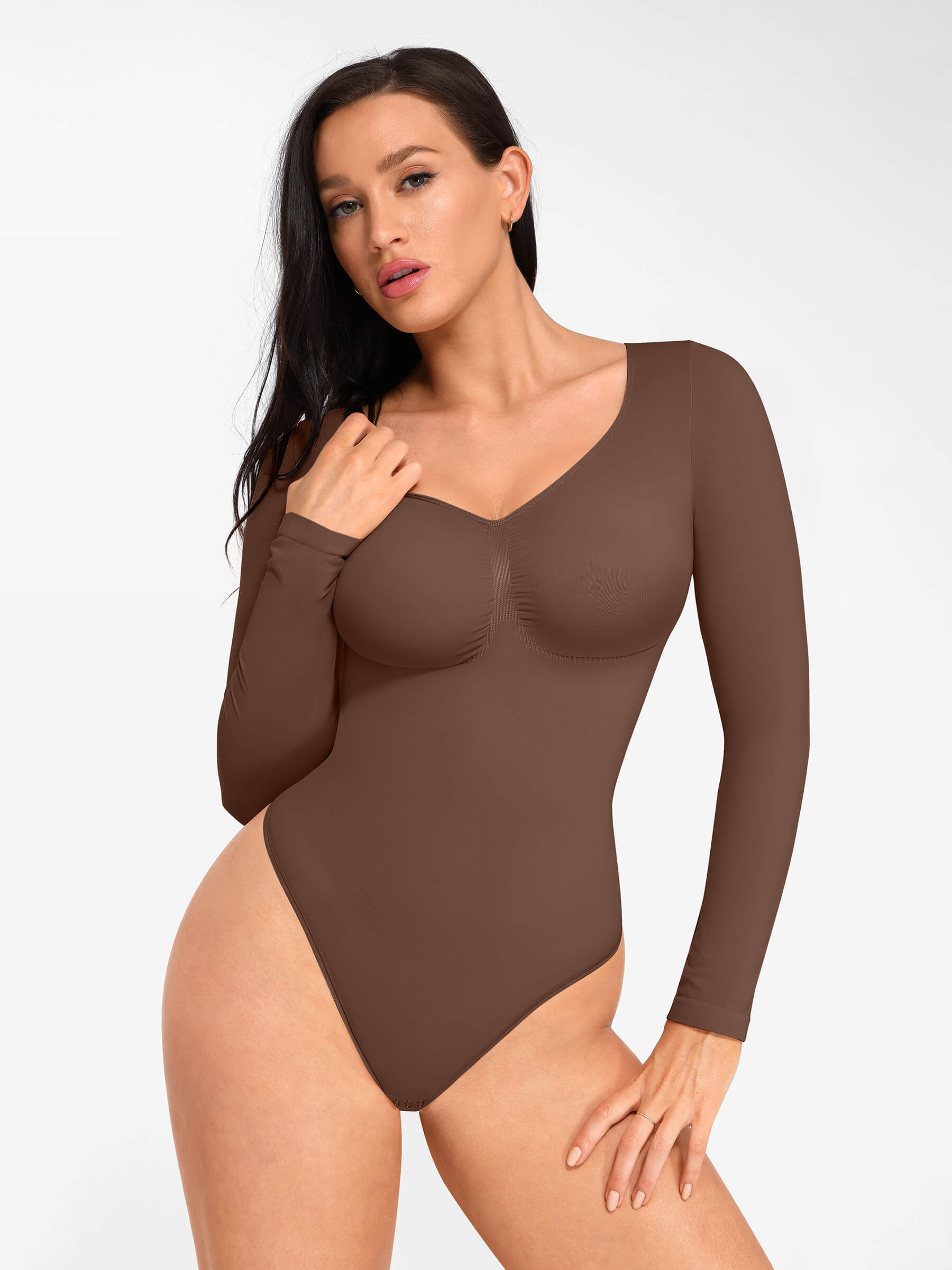 Hej Curve| Sömlös långärmad bröststöd magekontroll tanga bodysuit