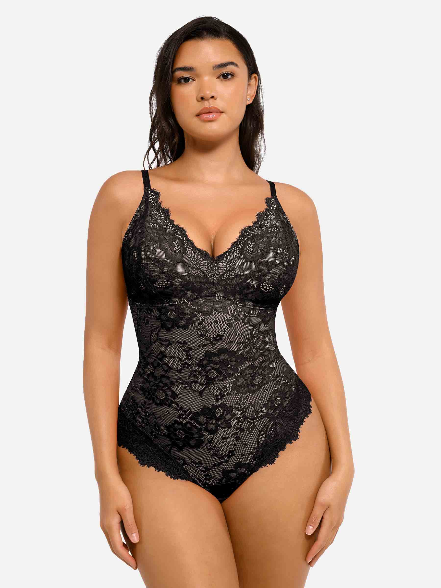 Hej Curve| Spets V-ringad helkroppsdress