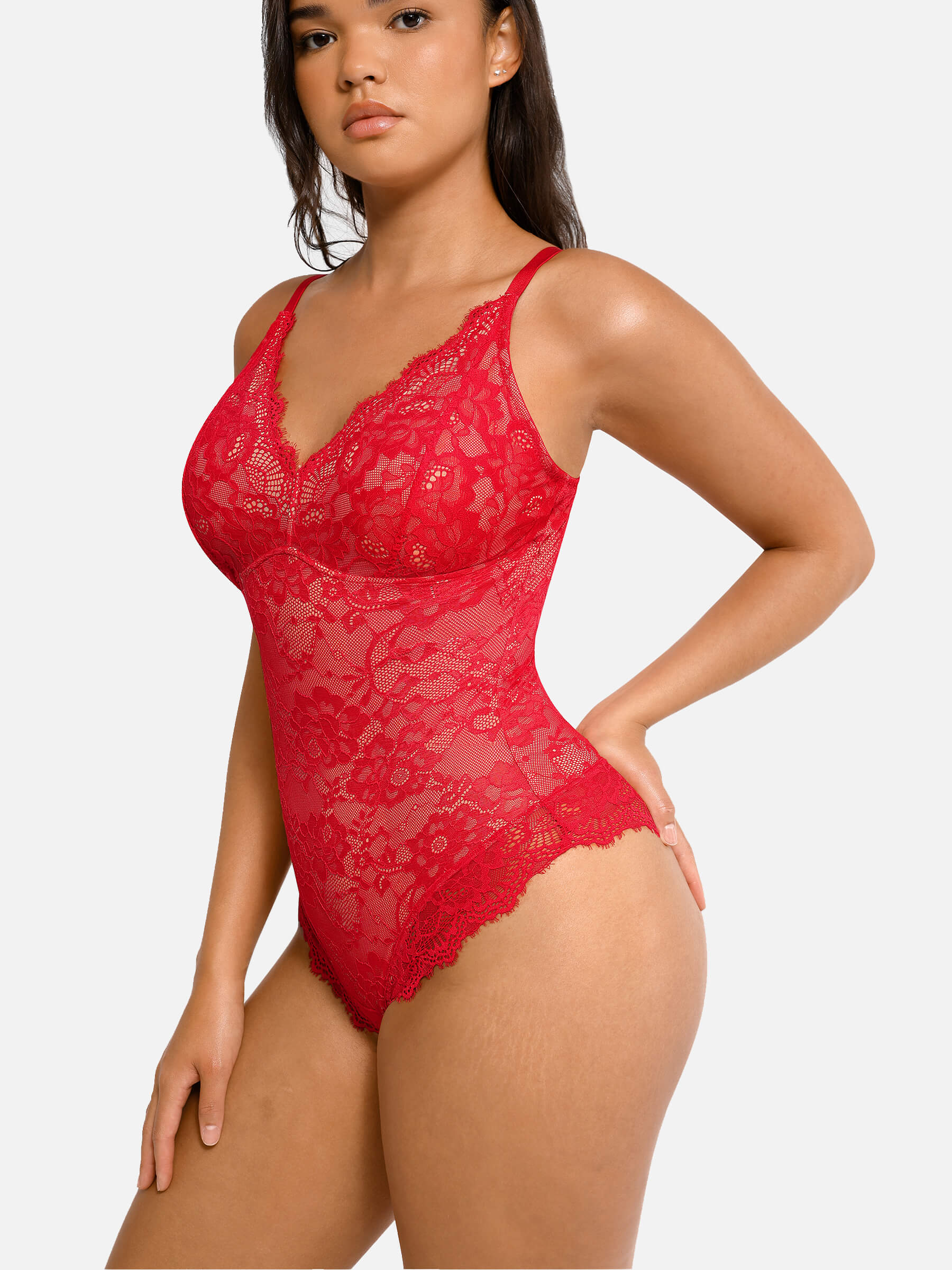 Hej Curve| Spets V-ringad helkroppsdress