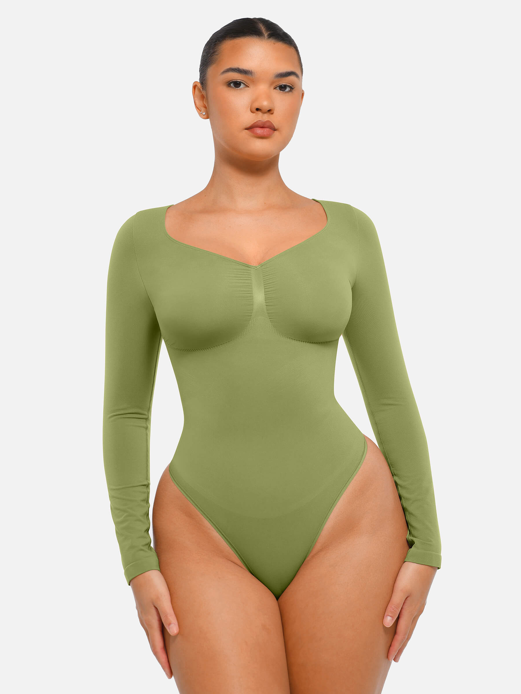 Hej Curve| Sömlös långärmad magekontroll tanga bodysuit