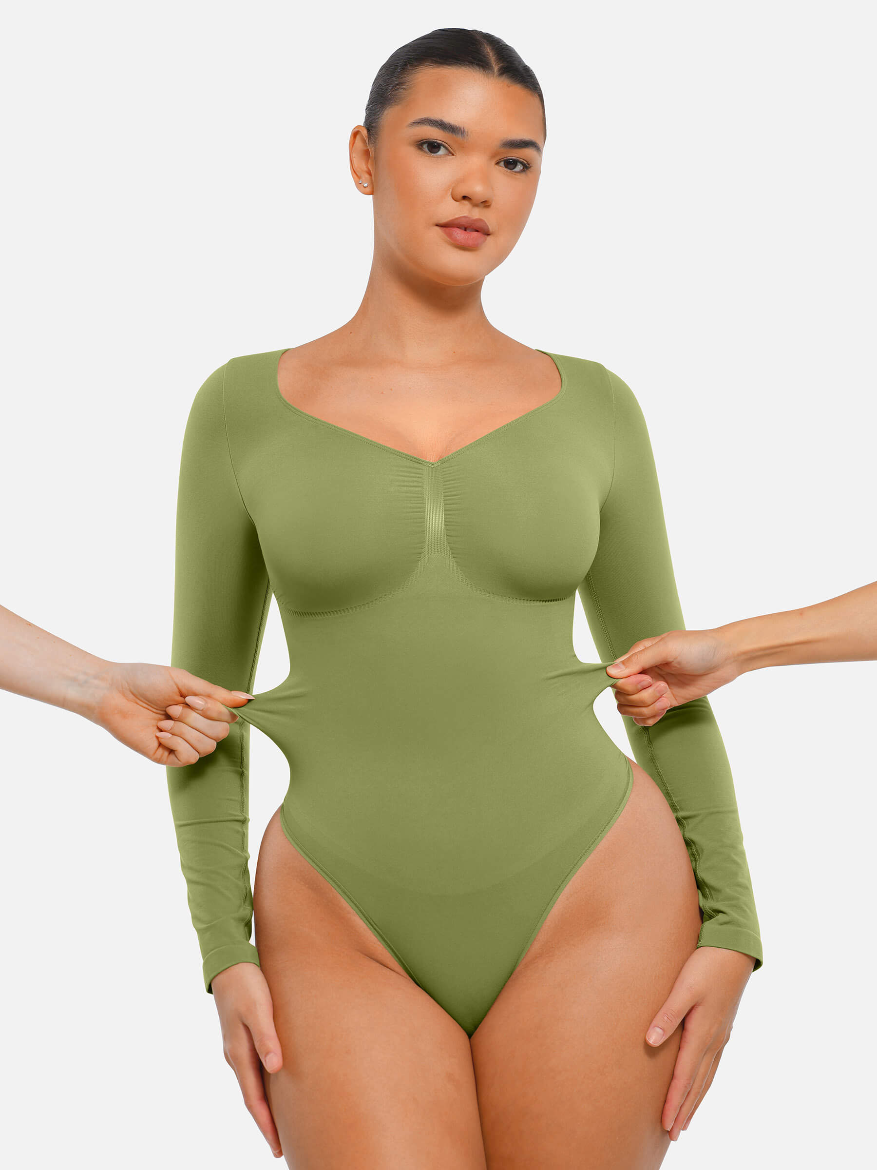 Hej Curve| Sömlös långärmad magekontroll tanga bodysuit