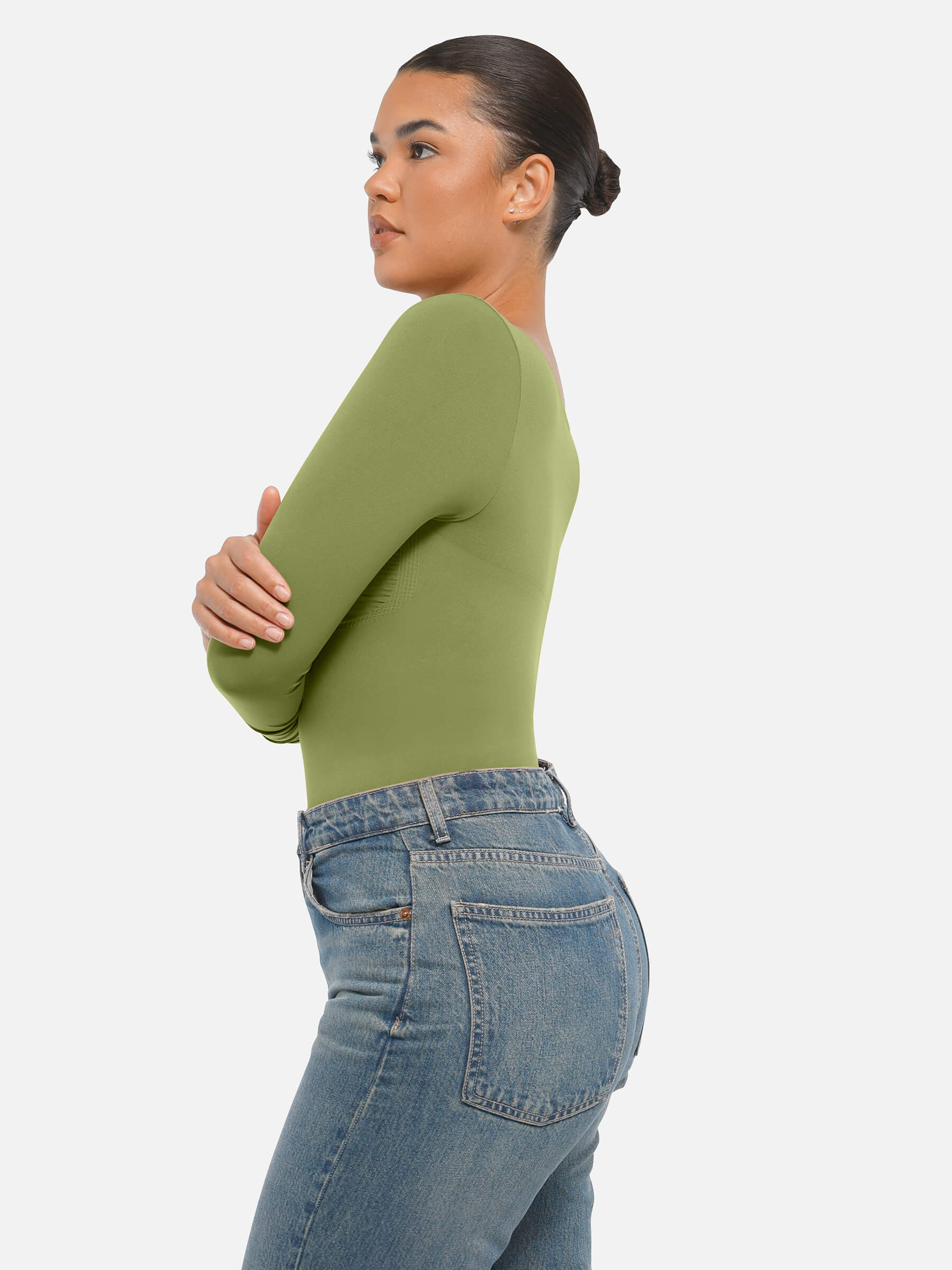 Hej Curve| Sömlös långärmad magekontroll tanga bodysuit