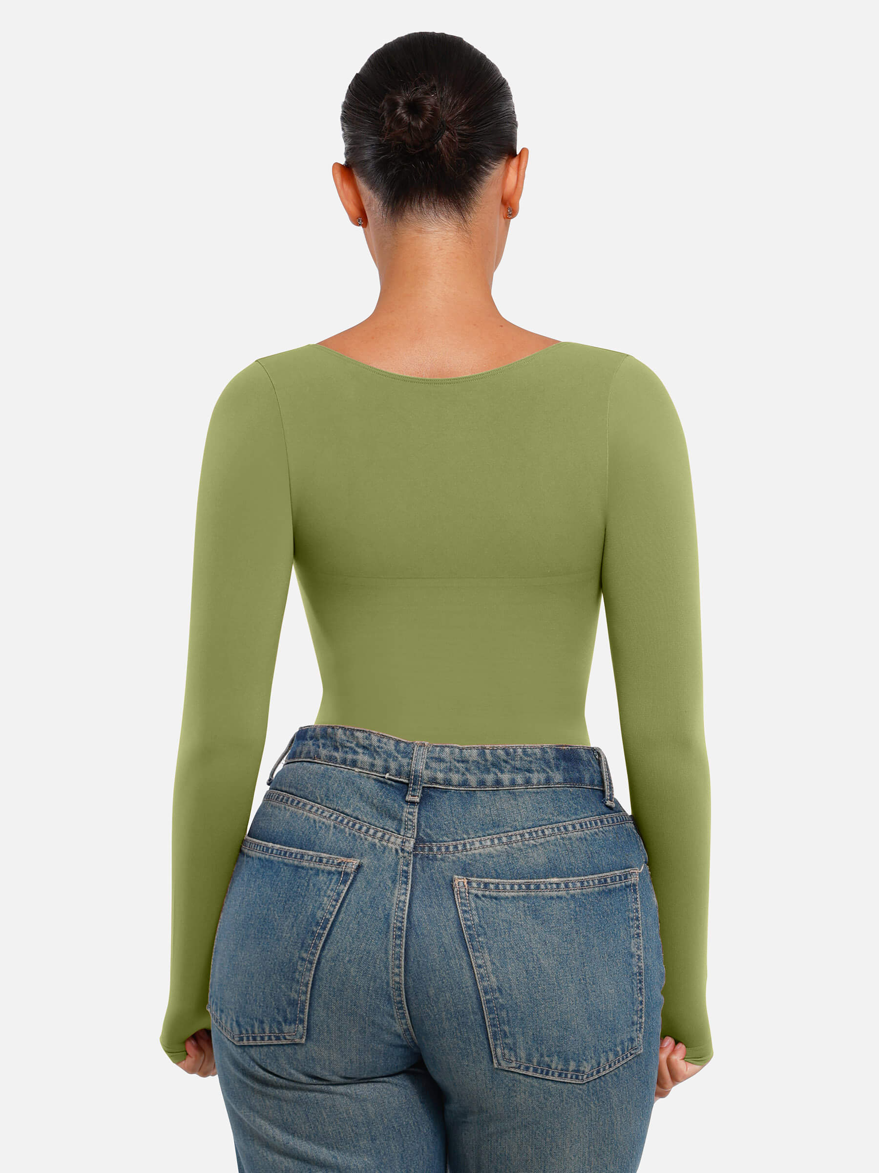 Hej Curve| Sömlös långärmad magekontroll tanga bodysuit