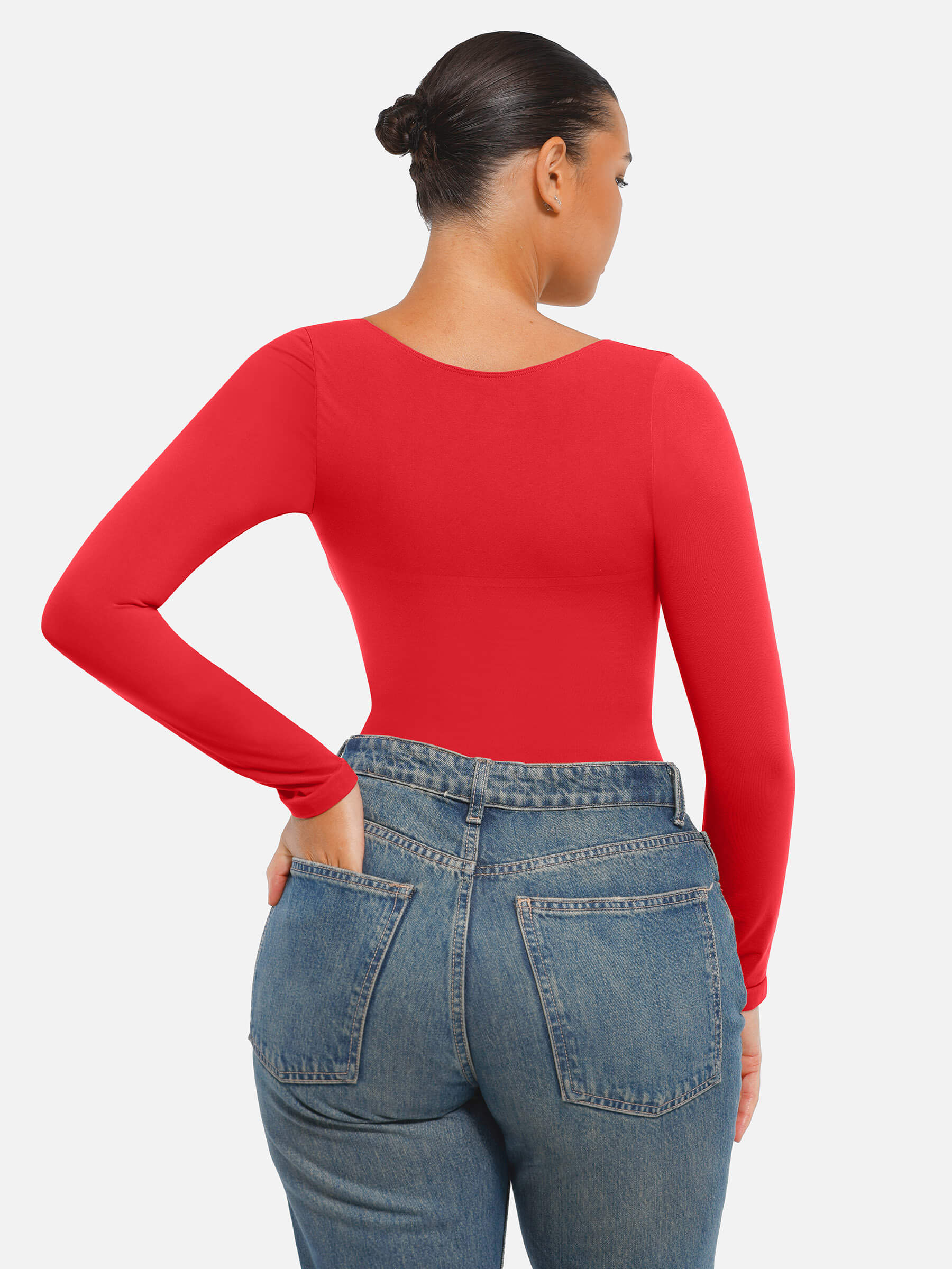 Hej Curve| Sömlös långärmad magekontroll tanga bodysuit
