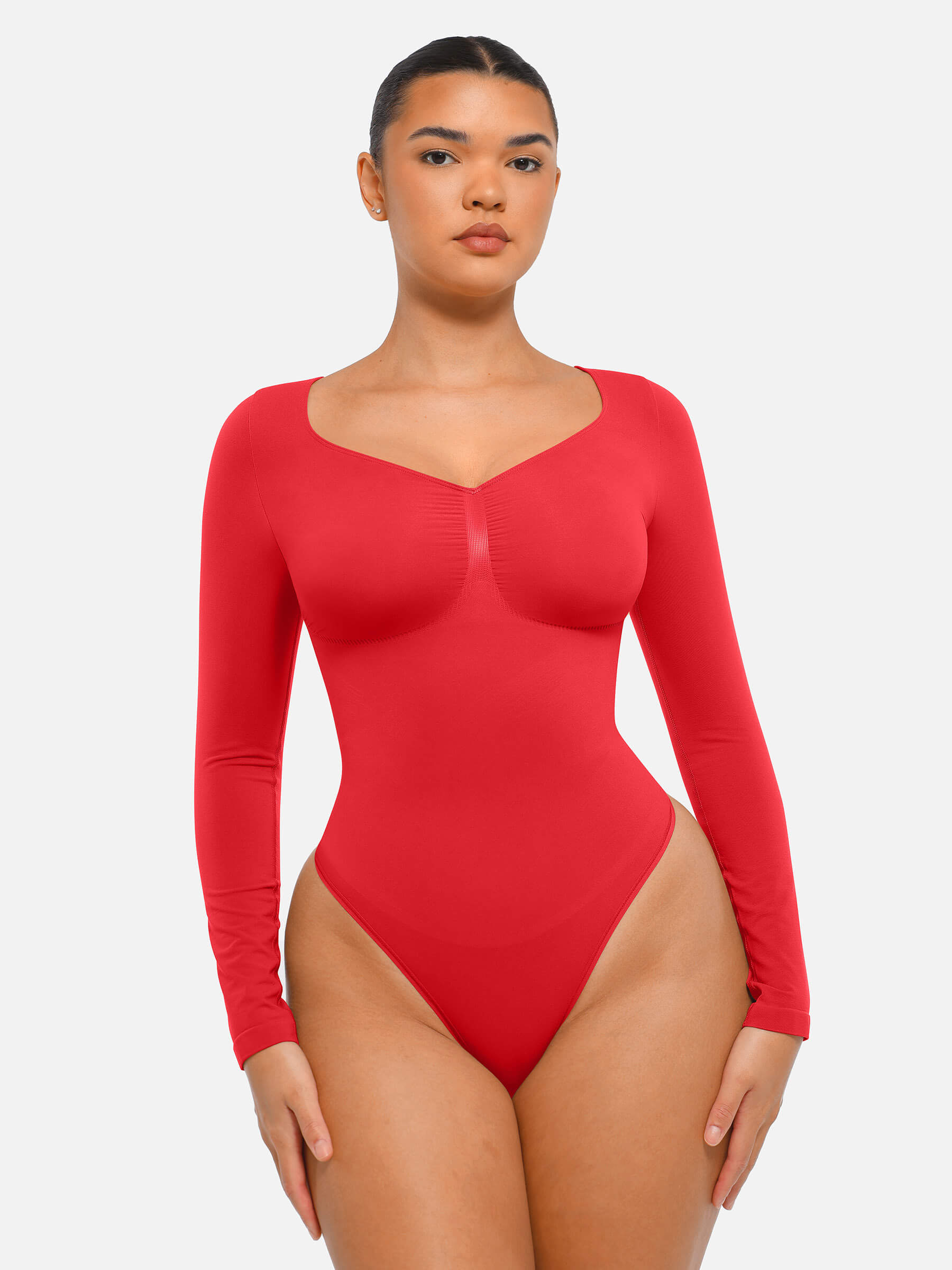 Hej Curve| Sömlös långärmad magekontroll tanga bodysuit