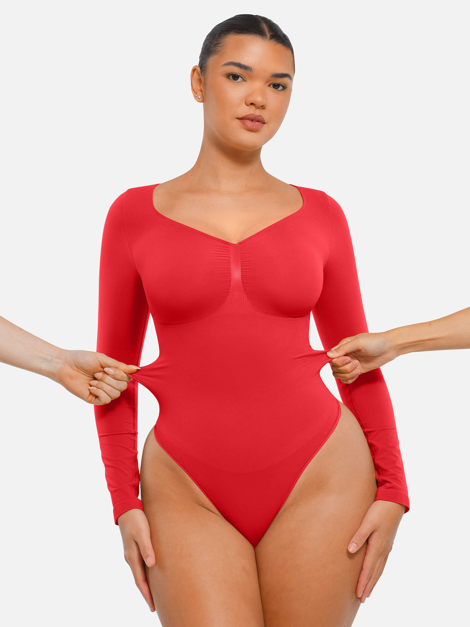 Hej Curve| Sömlös långärmad magekontroll tanga bodysuit