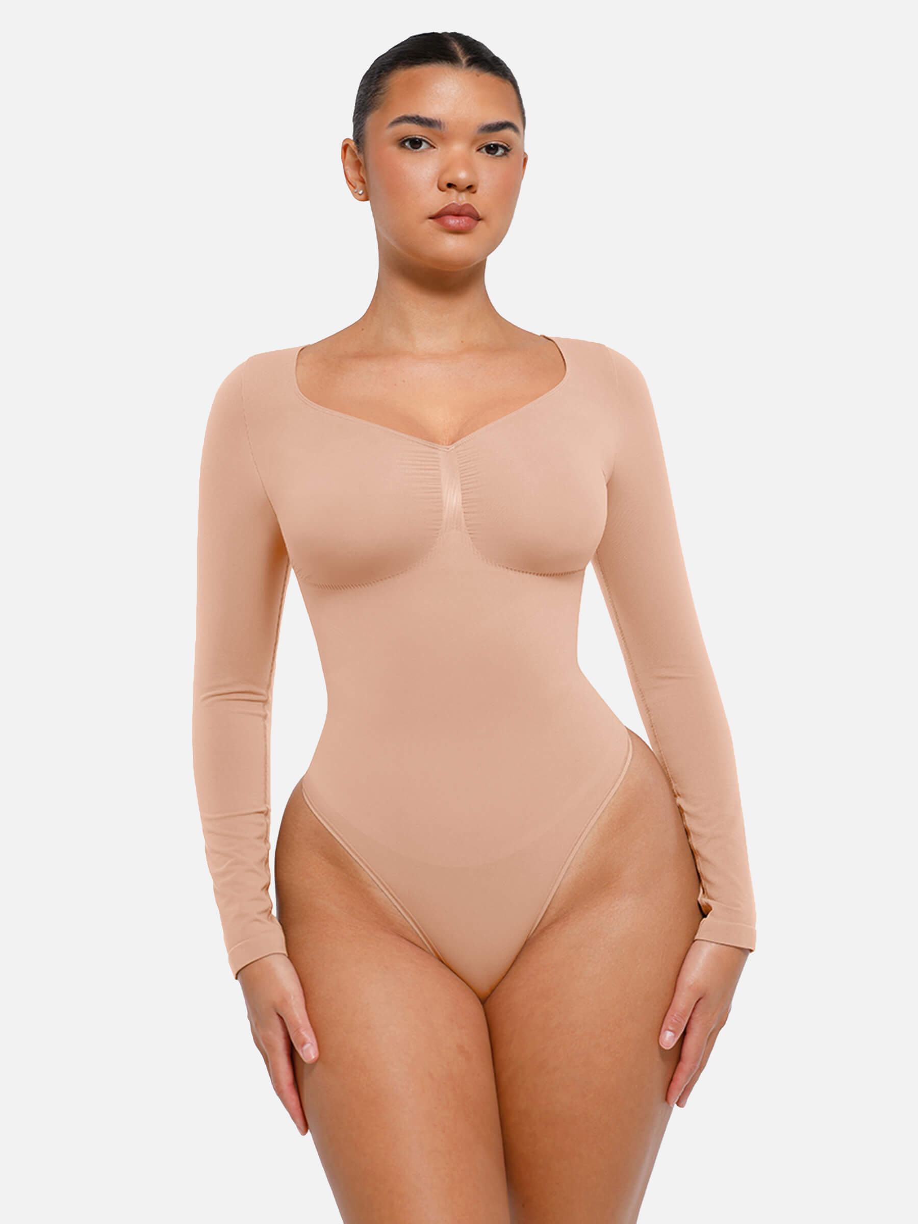 Hej Curve| Sömlös långärmad magekontroll tanga bodysuit