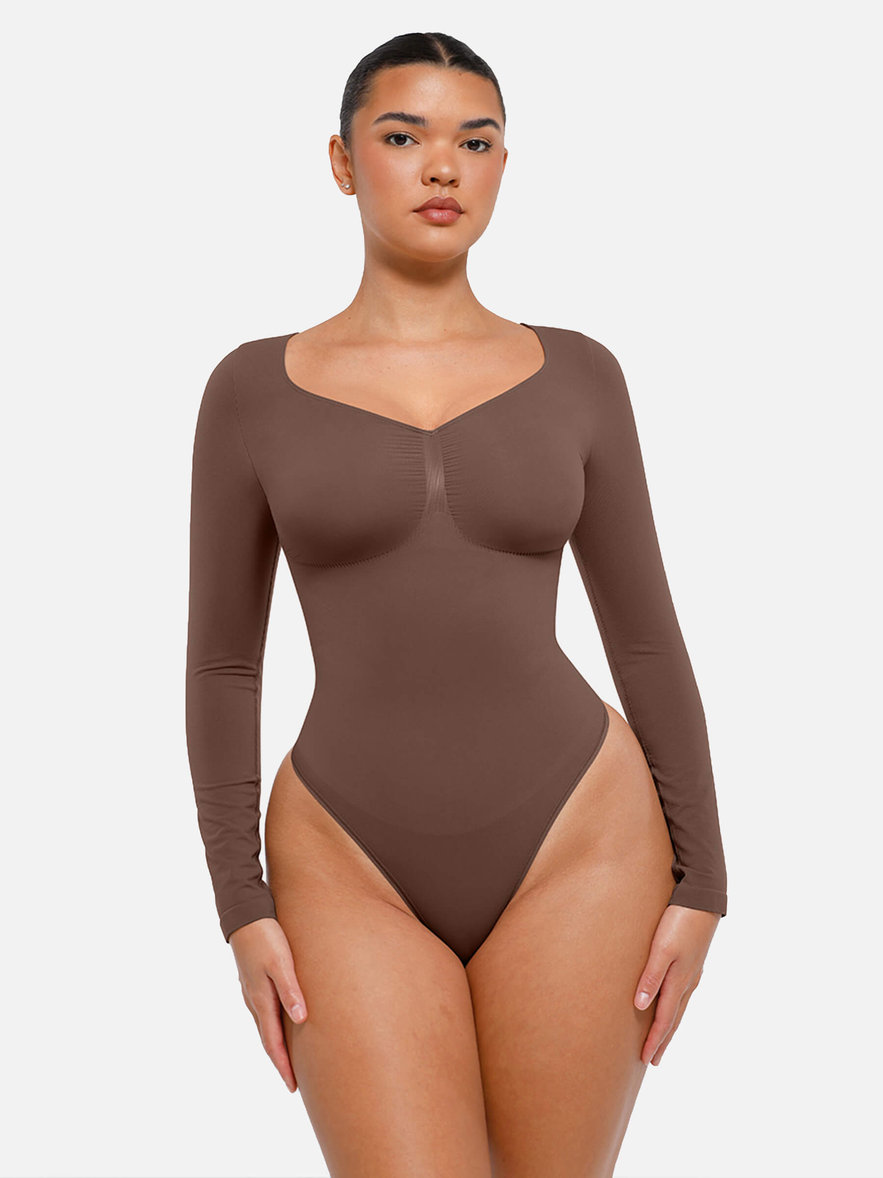 Hej Curve| Sömlös långärmad magekontroll tanga bodysuit