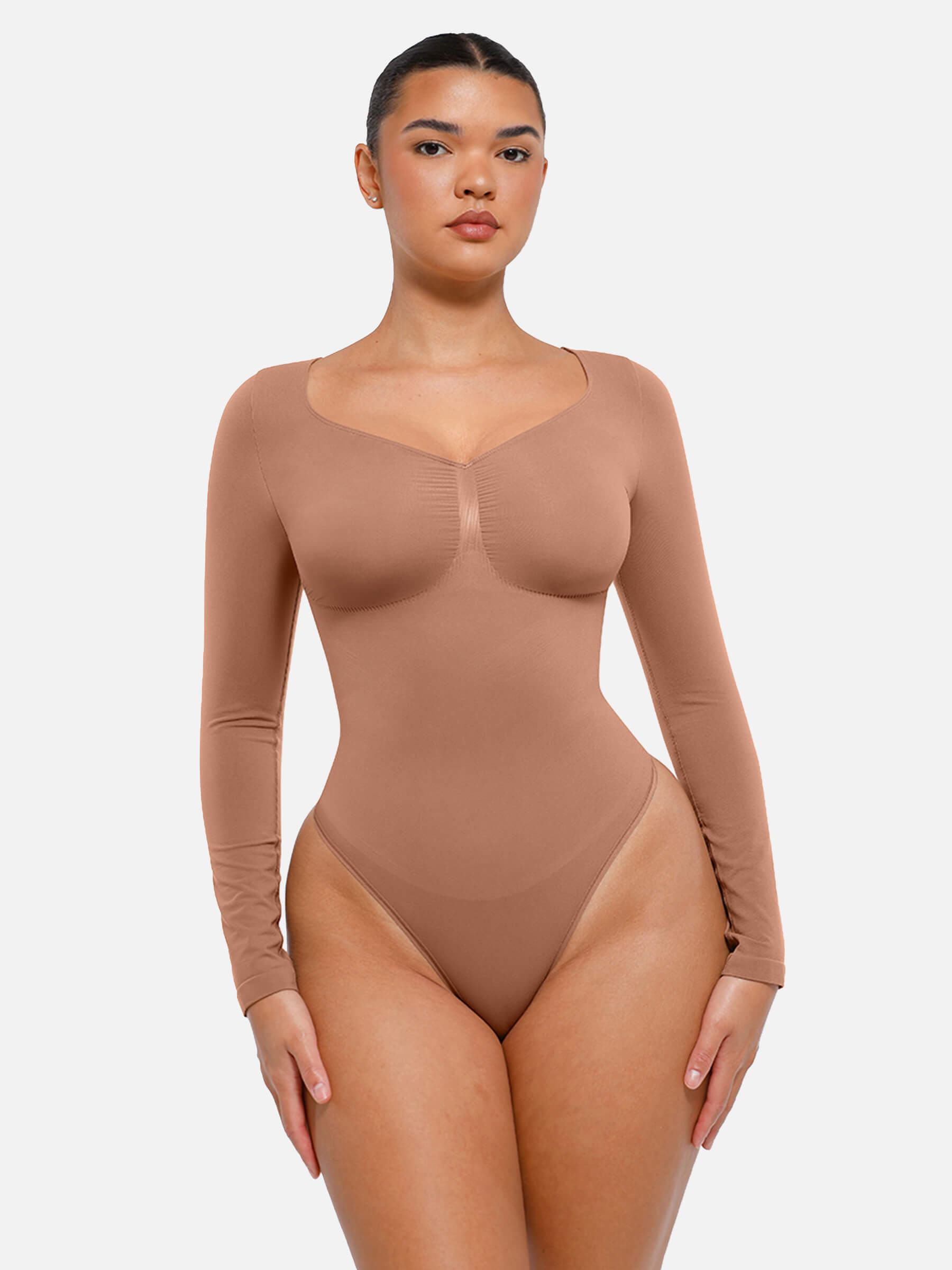 Hej Curve| Sömlös långärmad magekontroll tanga bodysuit