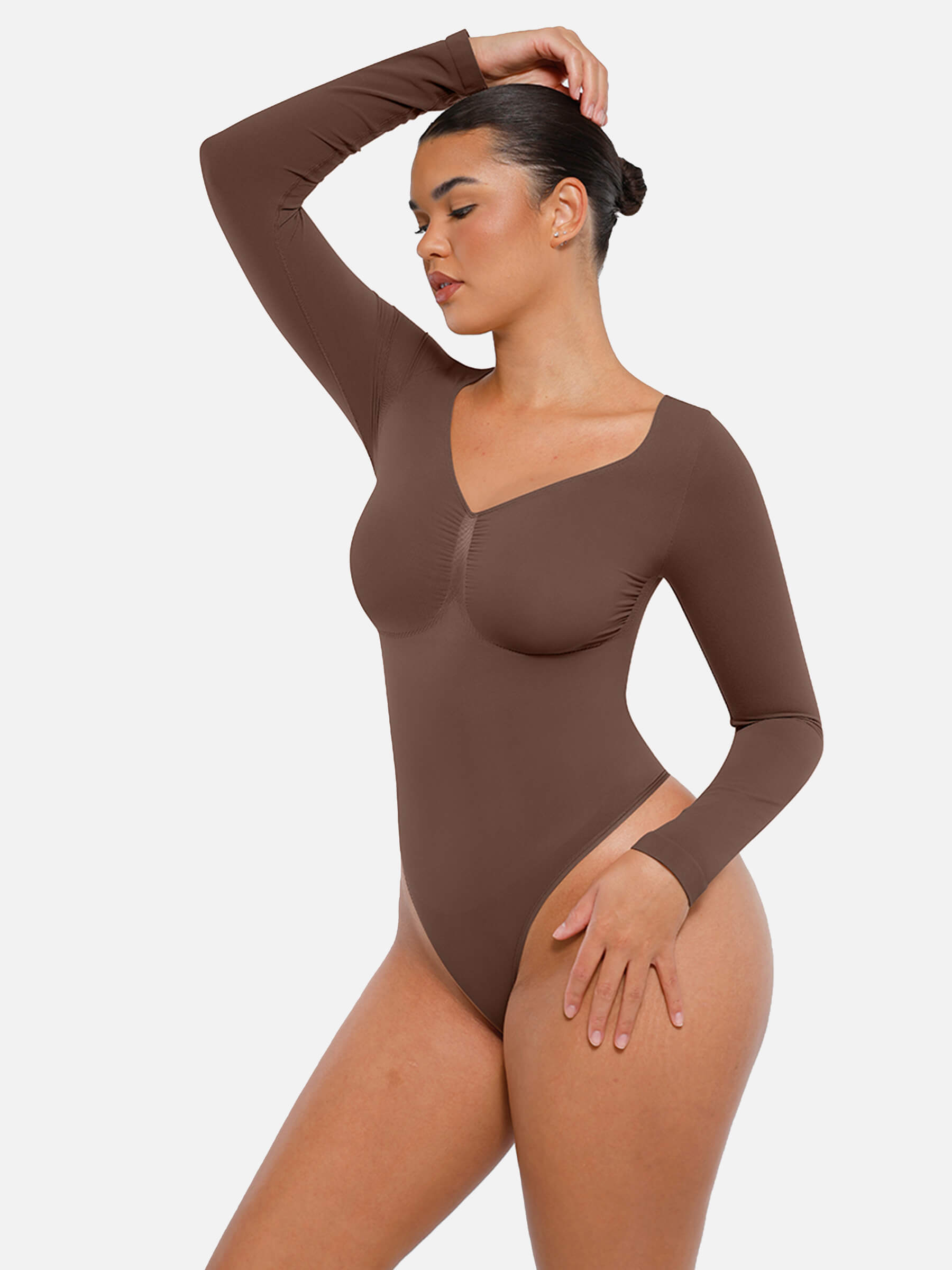 Hej Curve| Sömlös långärmad magekontroll tanga bodysuit