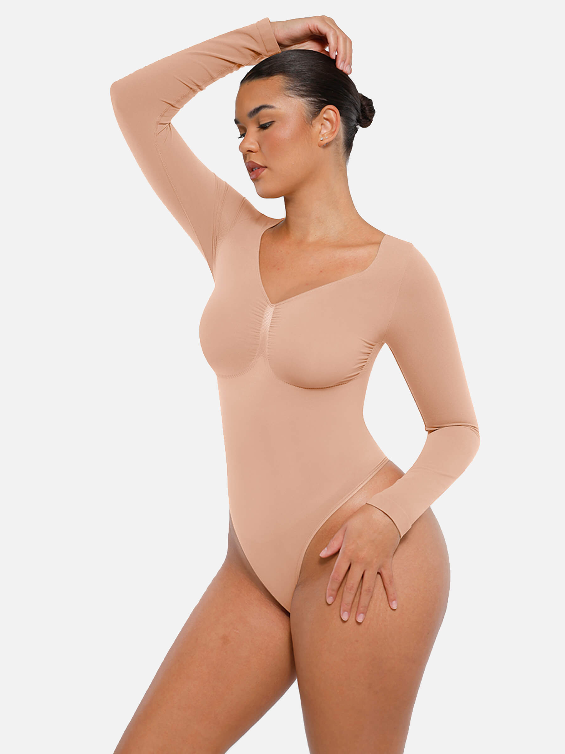 Hej Curve| Sömlös långärmad magekontroll tanga bodysuit