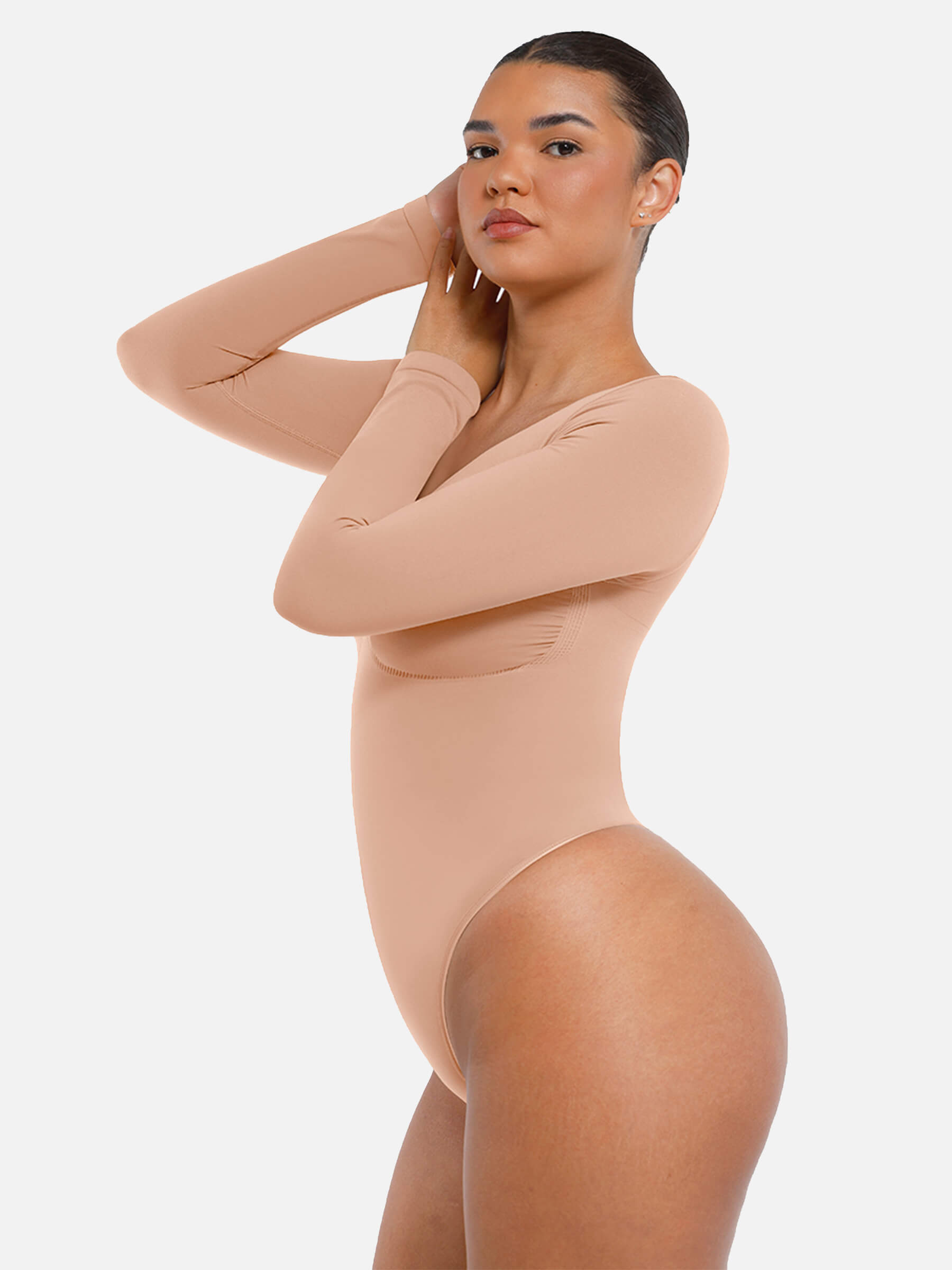 Hej Curve| Sömlös långärmad magekontroll tanga bodysuit