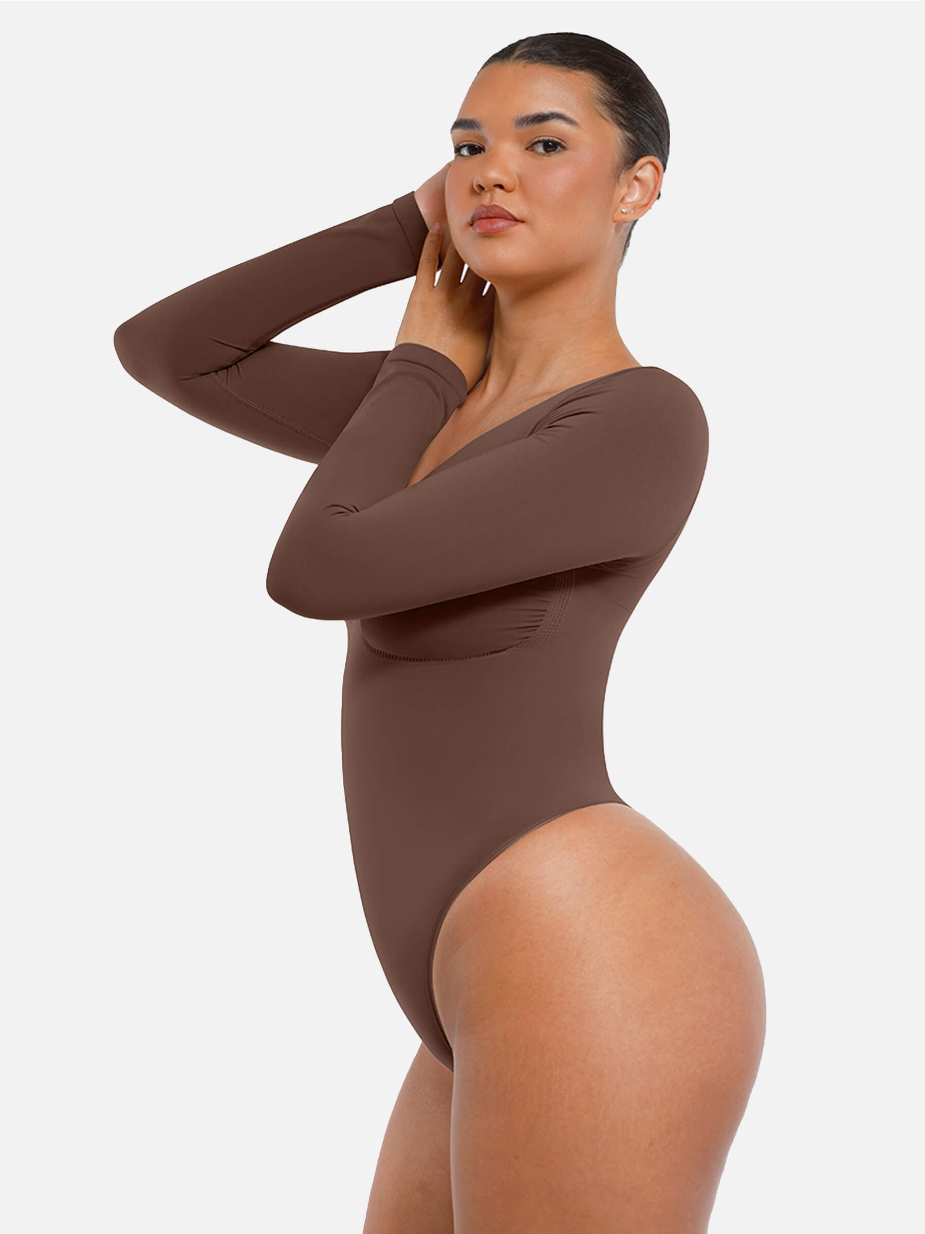 Hej Curve| Sömlös långärmad magekontroll tanga bodysuit