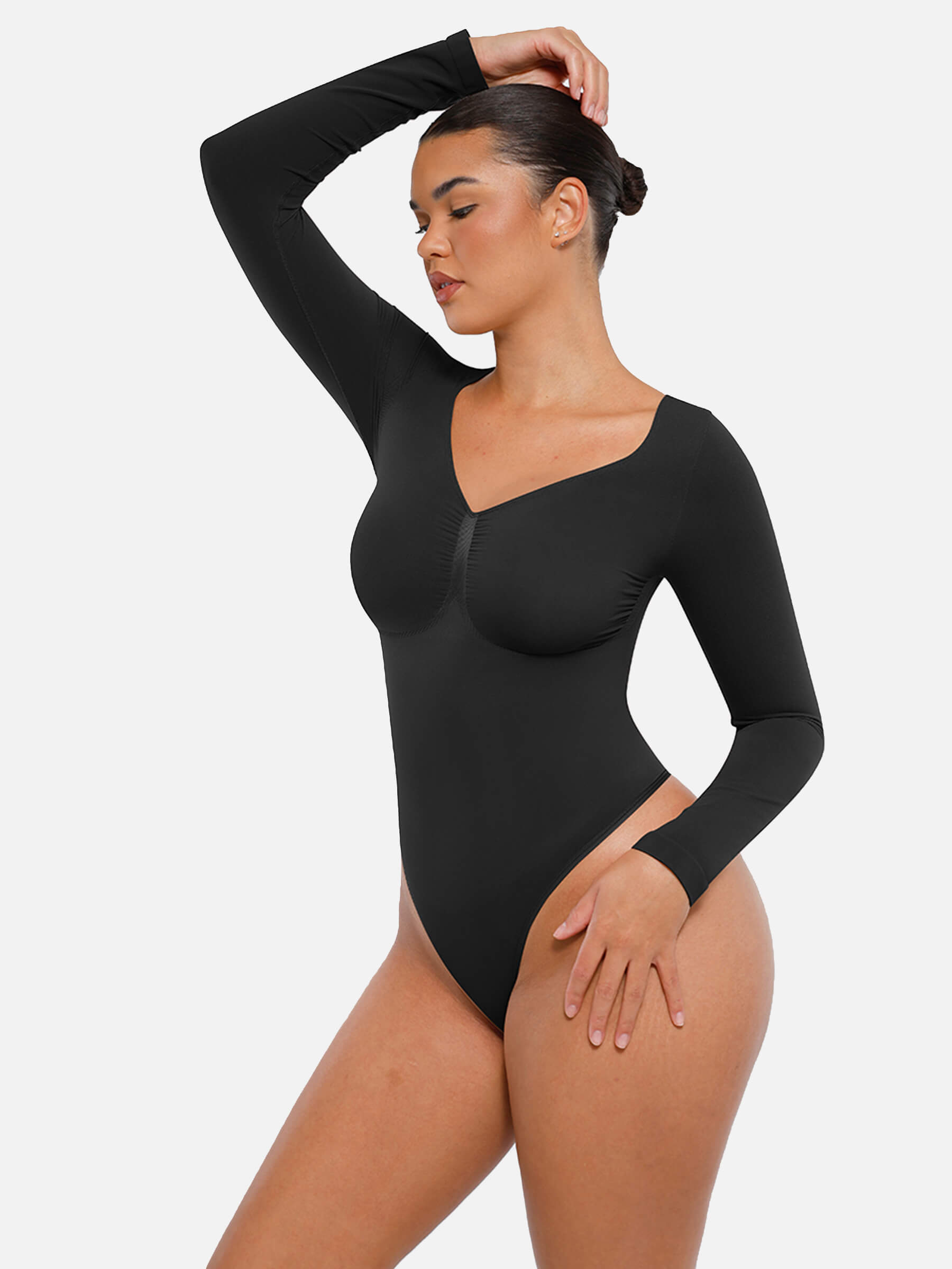 Hej Curve| Sömlös långärmad magekontroll tanga bodysuit