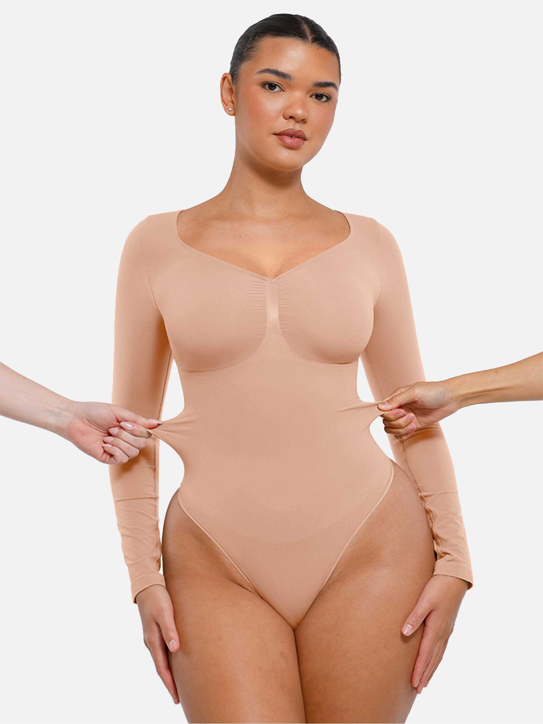 Hej Curve| Sömlös långärmad magekontroll tanga bodysuit