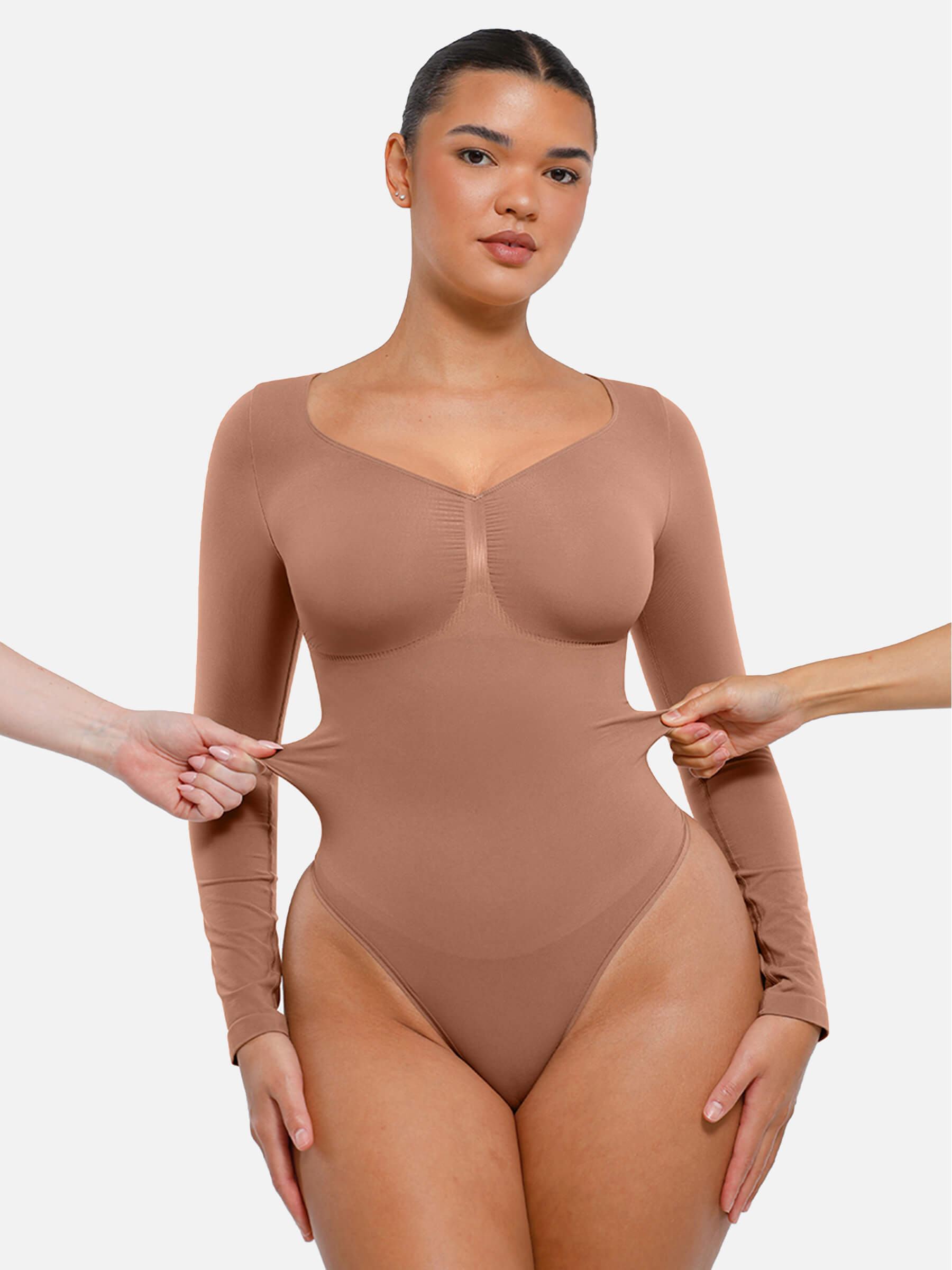 Hej Curve| Sömlös långärmad magekontroll tanga bodysuit