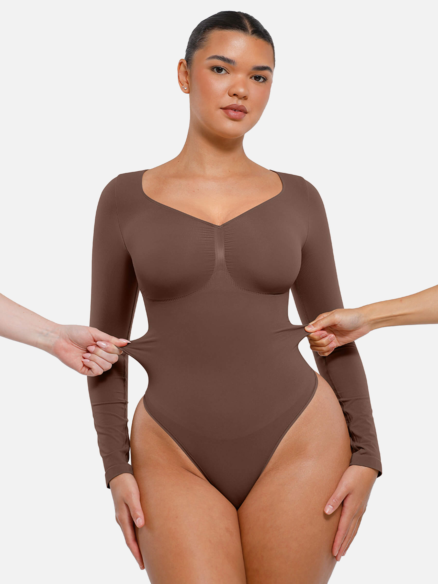 Hej Curve| Sömlös långärmad magekontroll tanga bodysuit