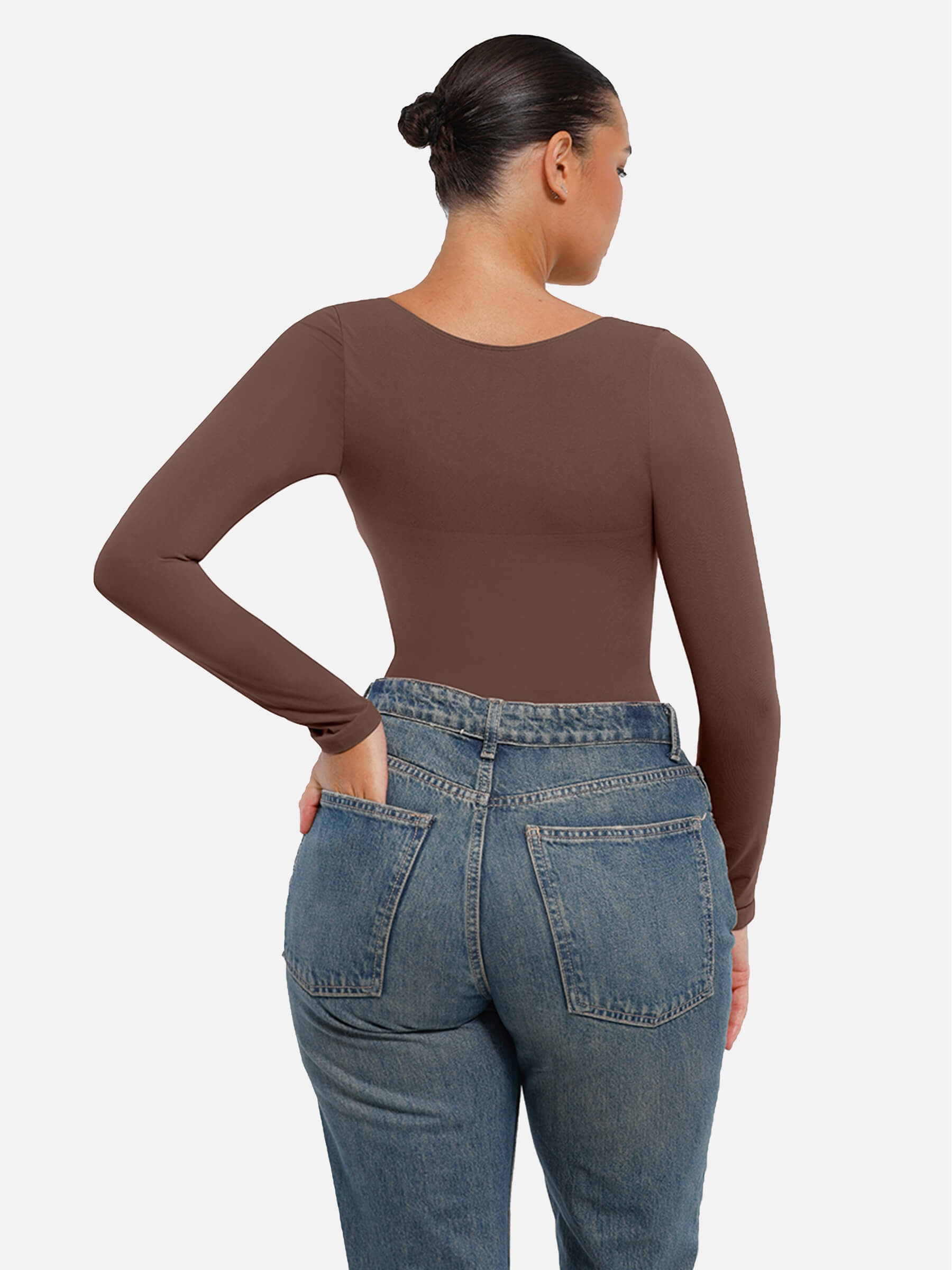 Hej Curve| Sömlös långärmad magekontroll tanga bodysuit