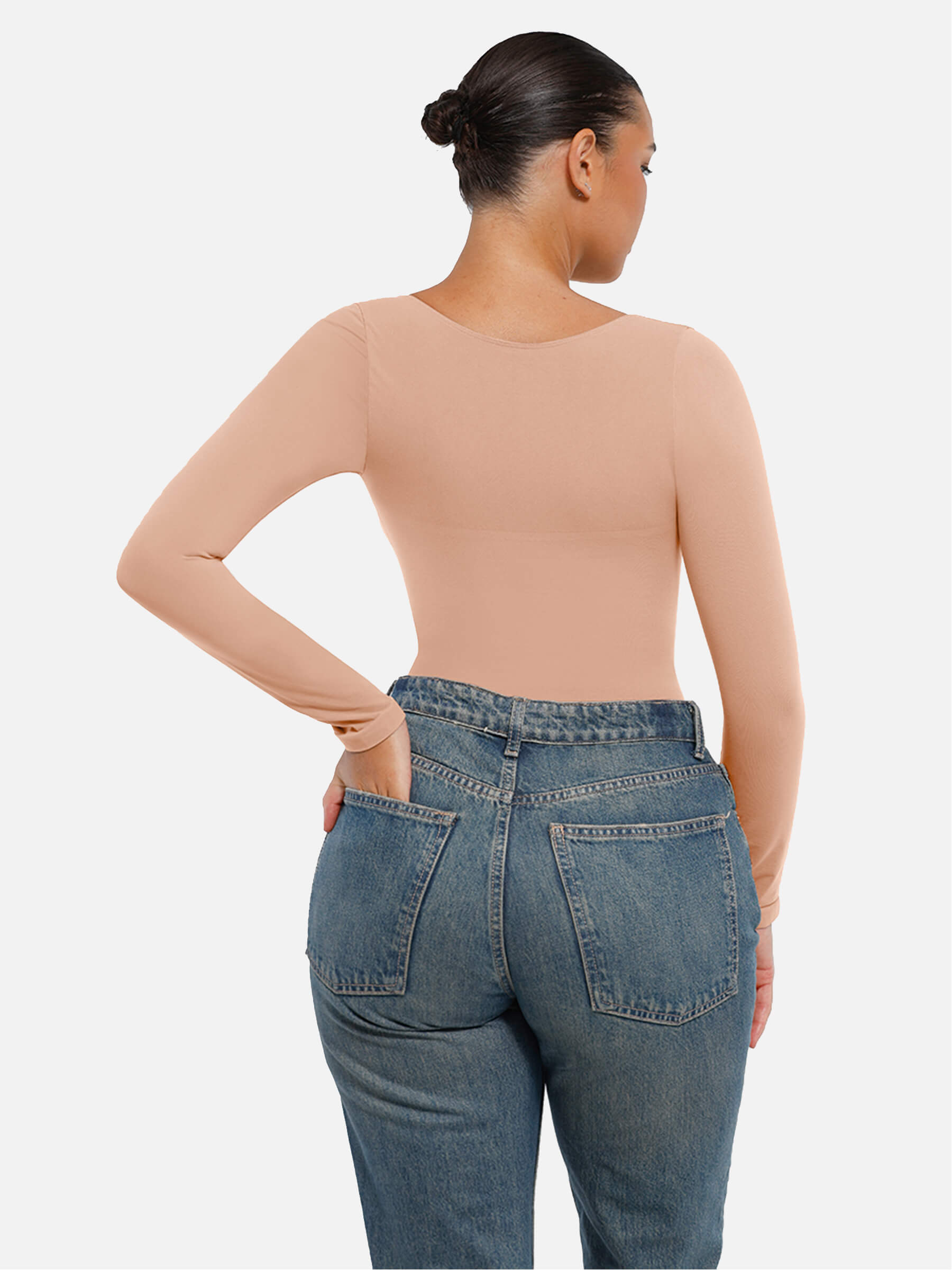 Hej Curve| Sömlös långärmad magekontroll tanga bodysuit