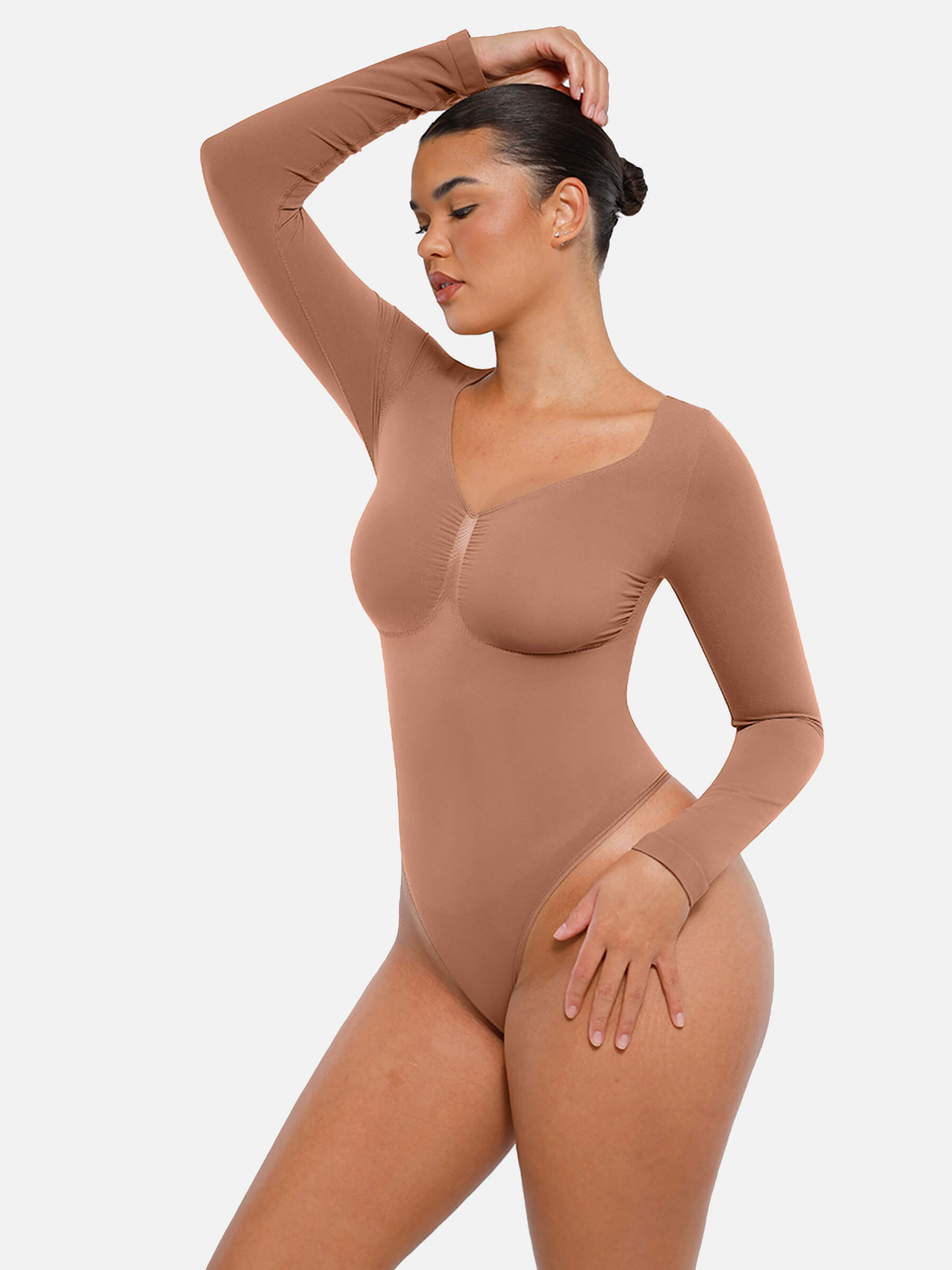 Hej Curve| Sömlös långärmad magekontroll tanga bodysuit