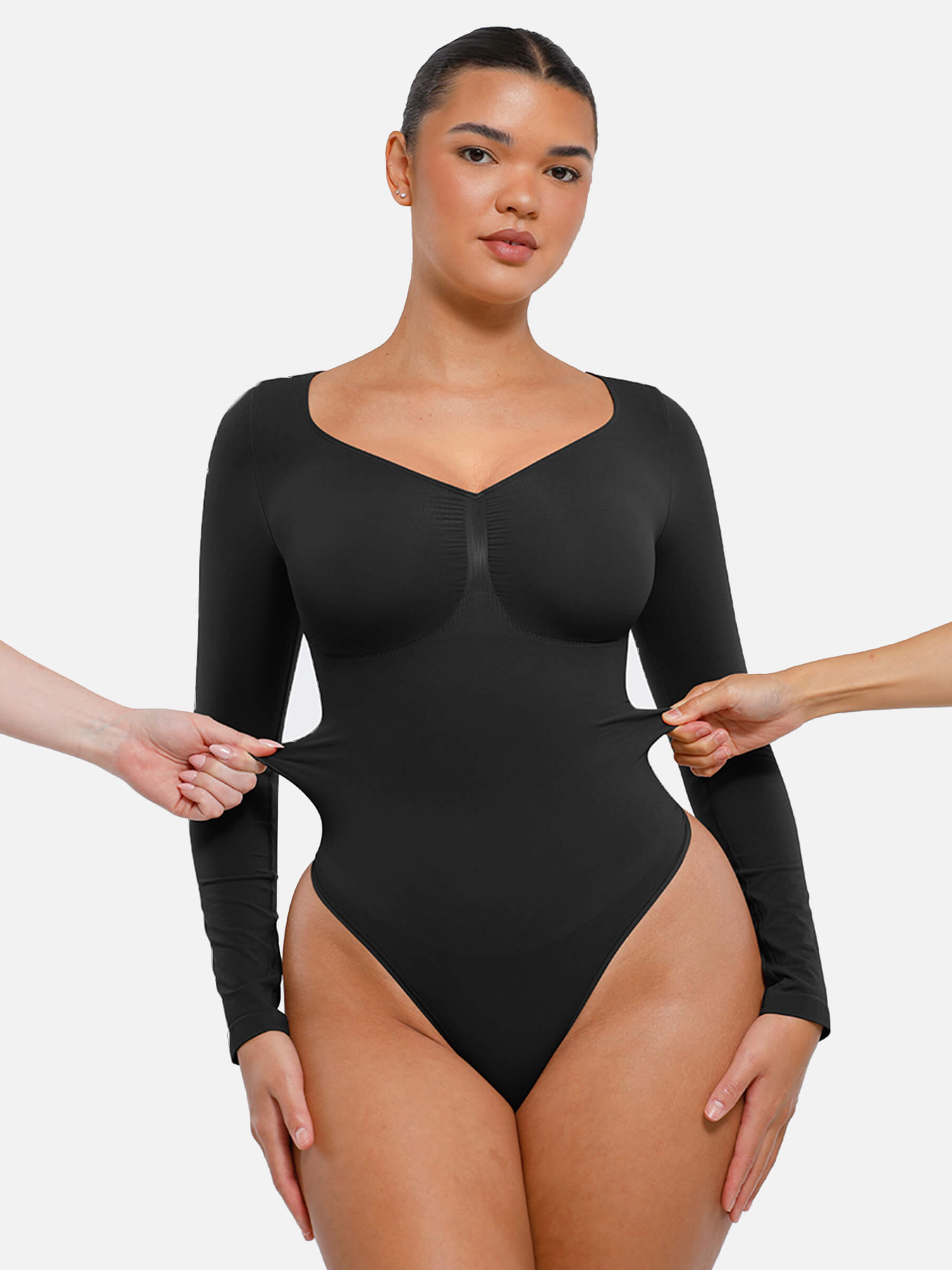 Hej Curve| Sömlös långärmad magekontroll tanga bodysuit